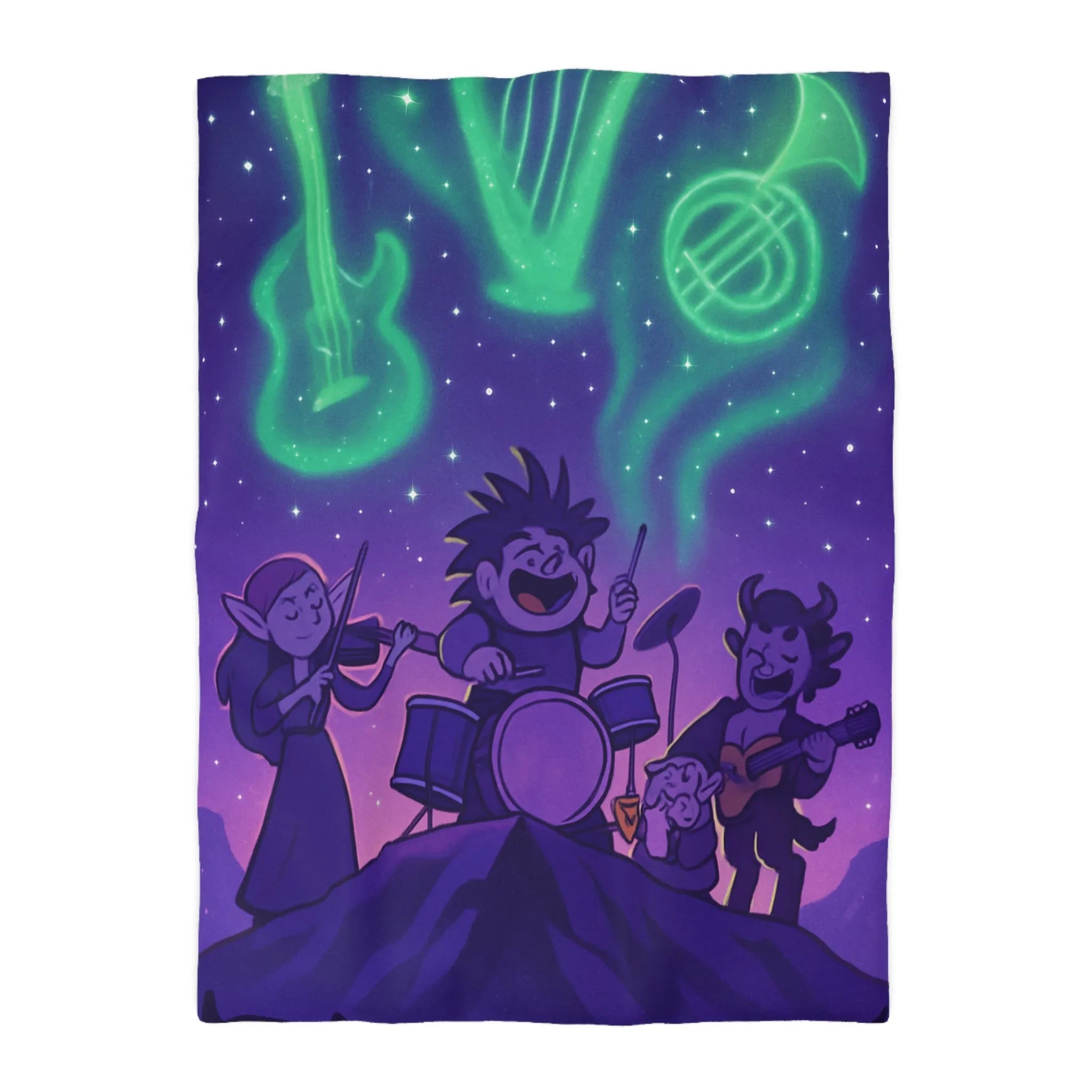 Housse de couette féerique avec scène musicale magique sous ciel étoilé enchanteur