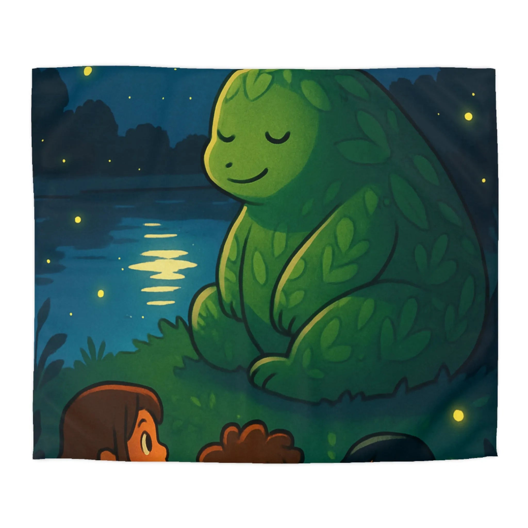 Housse de Couette Enchantée avec Ours Feuillu, Enfants et Nuit Étoilée