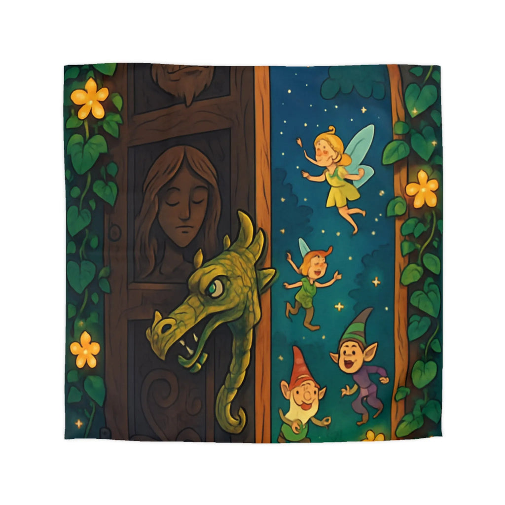 Housse de couette magique avec fées et lutins dans une forêt enchantée la nuit