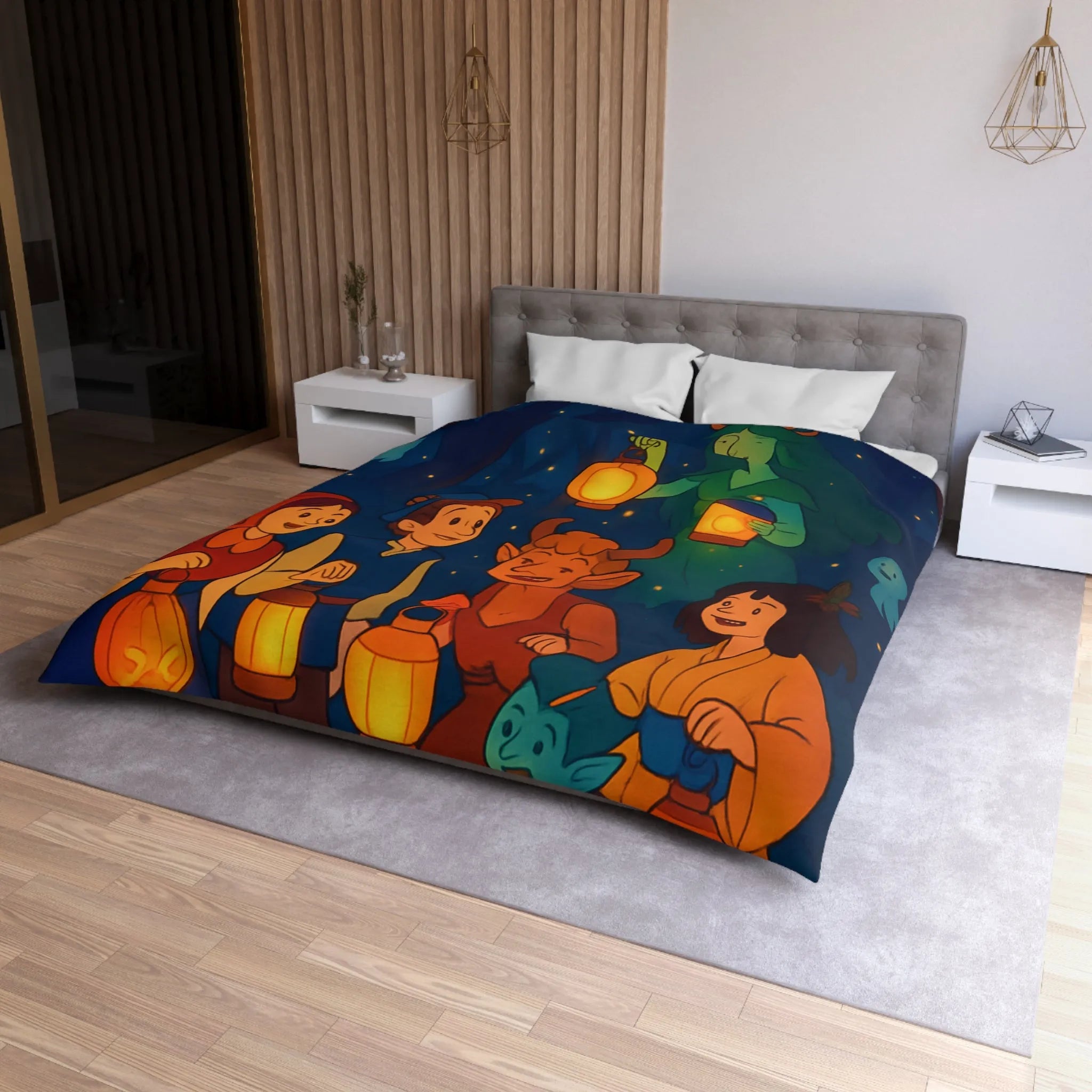 Housse de couette magique avec lanterne, créatures fantastiques et forêt enchantée