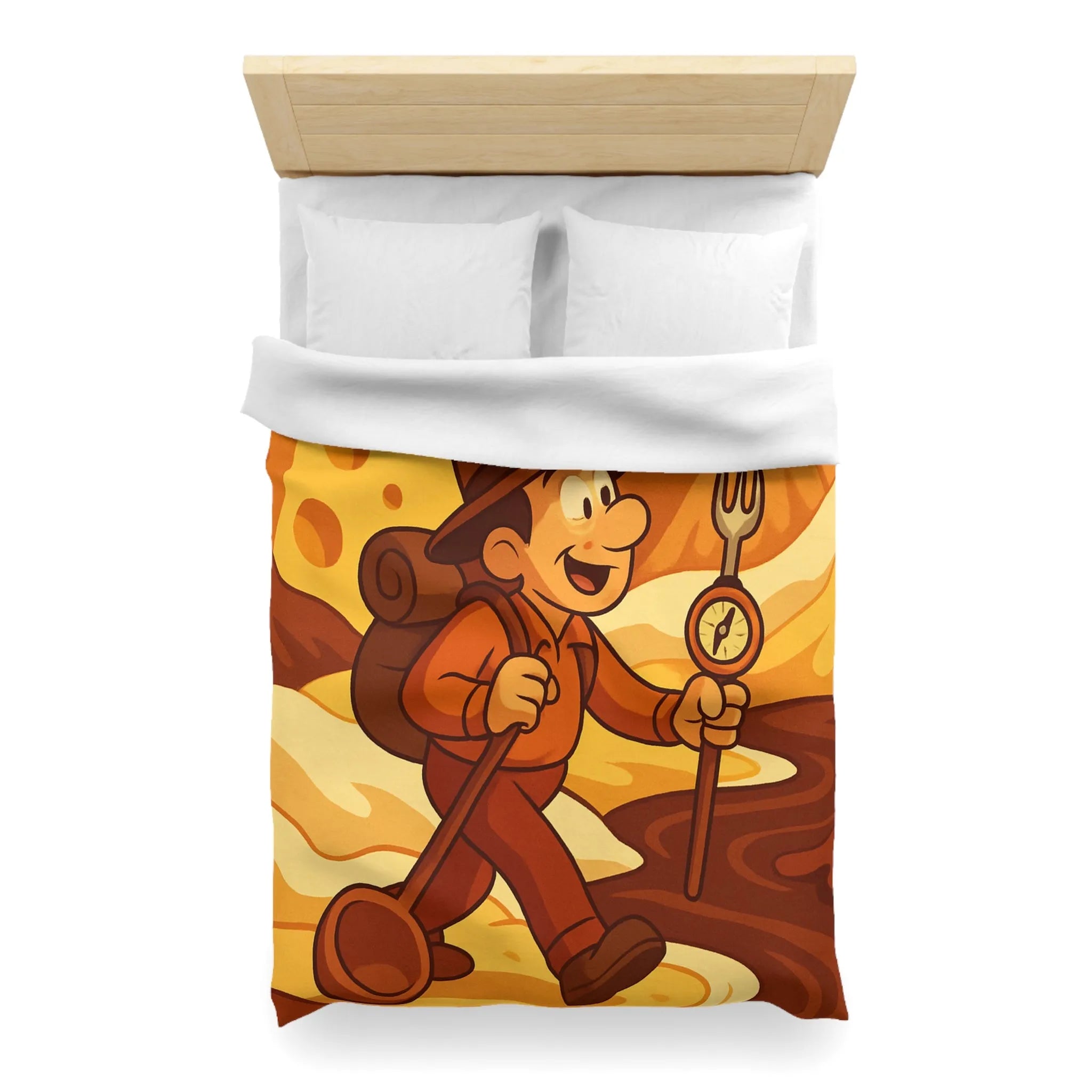 Housse De Couette Aventure Rétro Souvenirs Chocolat Montagne Désert Dunes Jaunes Illustration