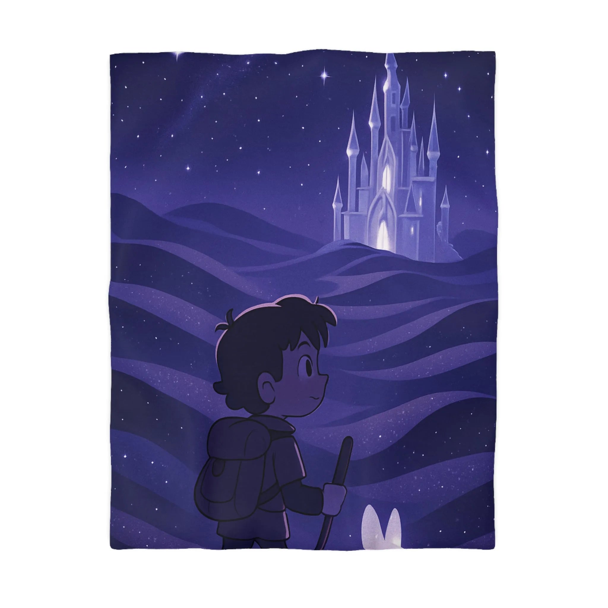 Housse de couette magique avec château céleste et promeneur nocturne scintillant