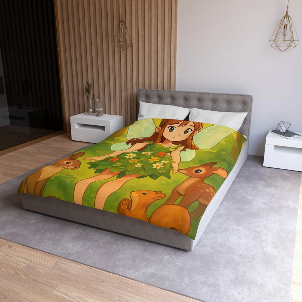 Housse de couette féerique avec fée et animaux de la forêt pour enfants