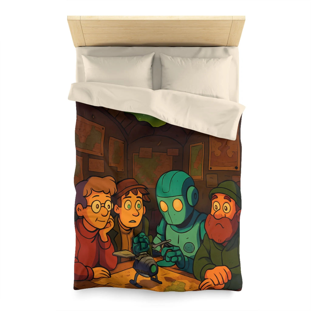 Housse de couette avec scène animée de nuit, stratégie autour de cartes et robot