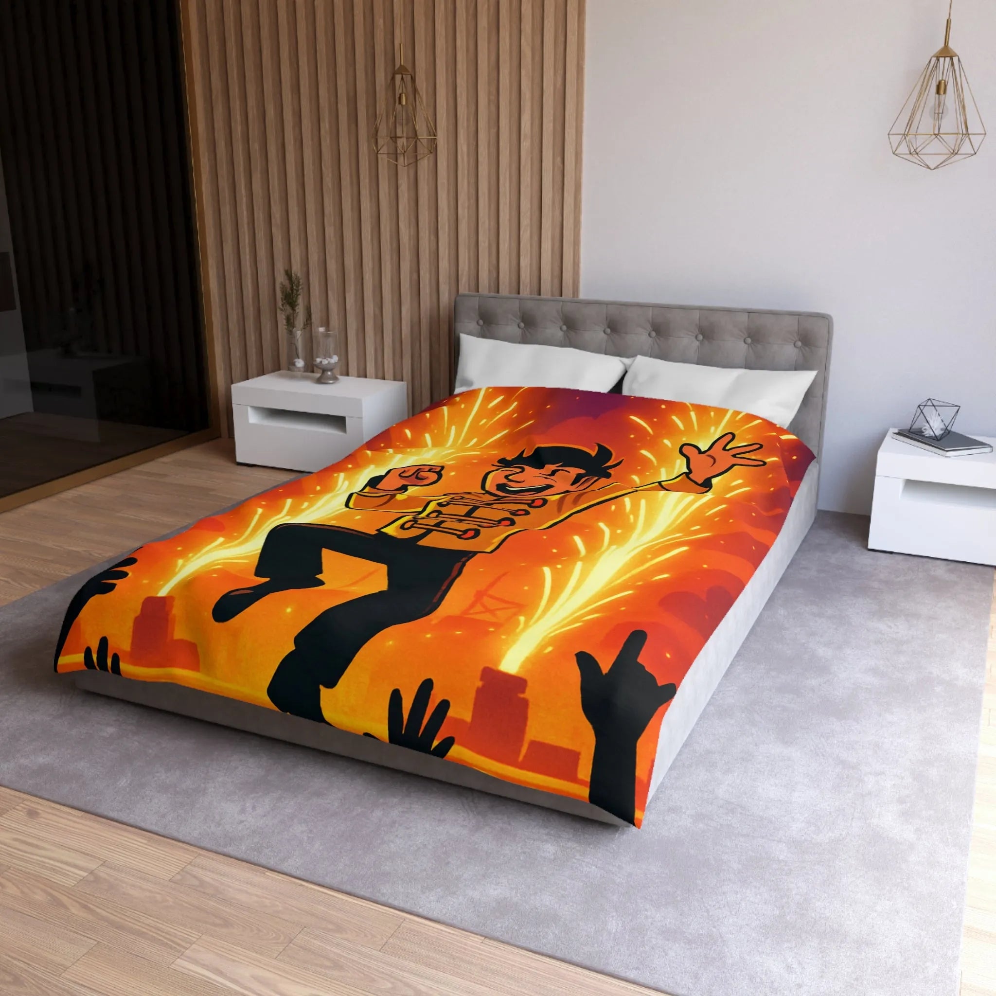 Housse de couette colorée avec personnage joyeux dans un spectacle éclatant et vibrant