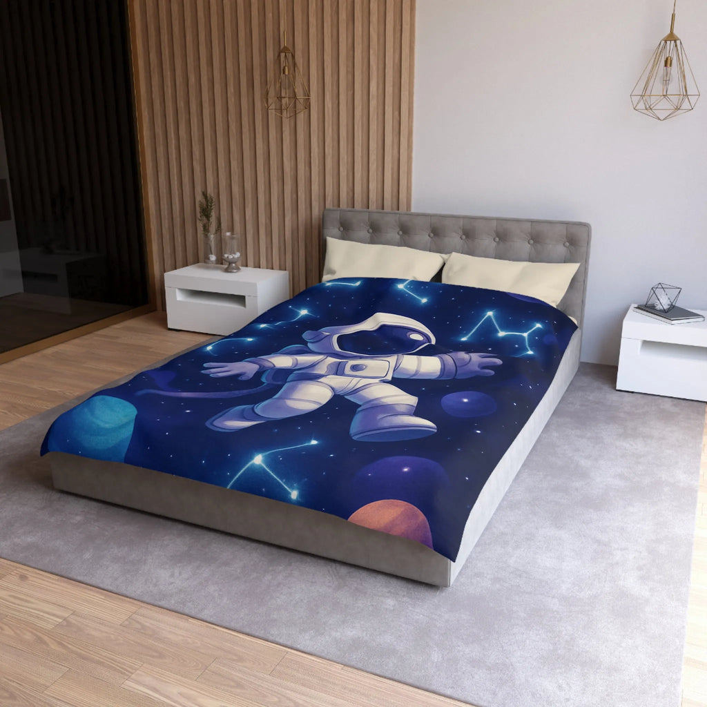 Housse de Couette Astronaute en Espace Étoilé avec Constellations et Planètes Colorées