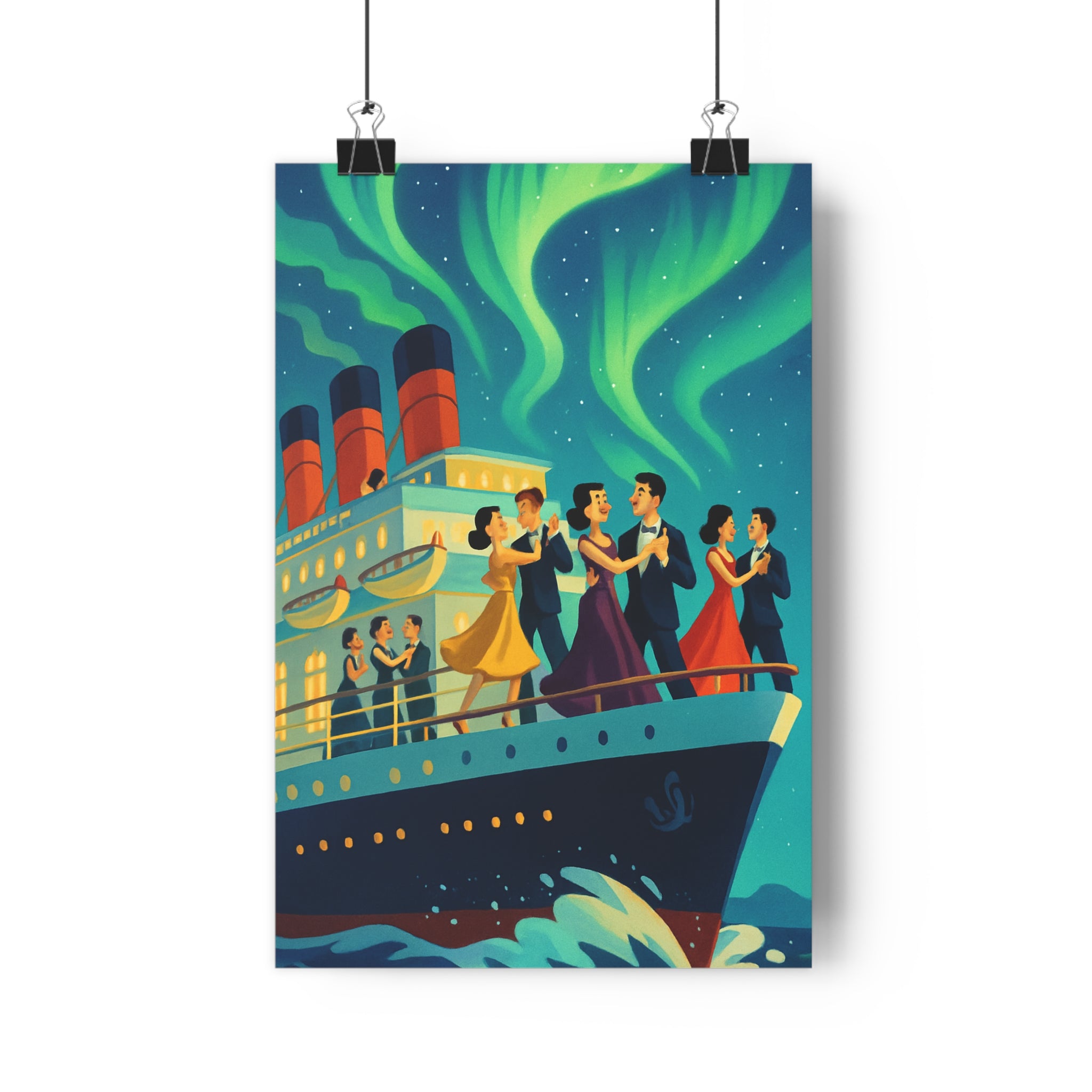 Poster décoratif cartoon élégant lumineux rouge vert salon chambre design charme danseurs navire 30x46