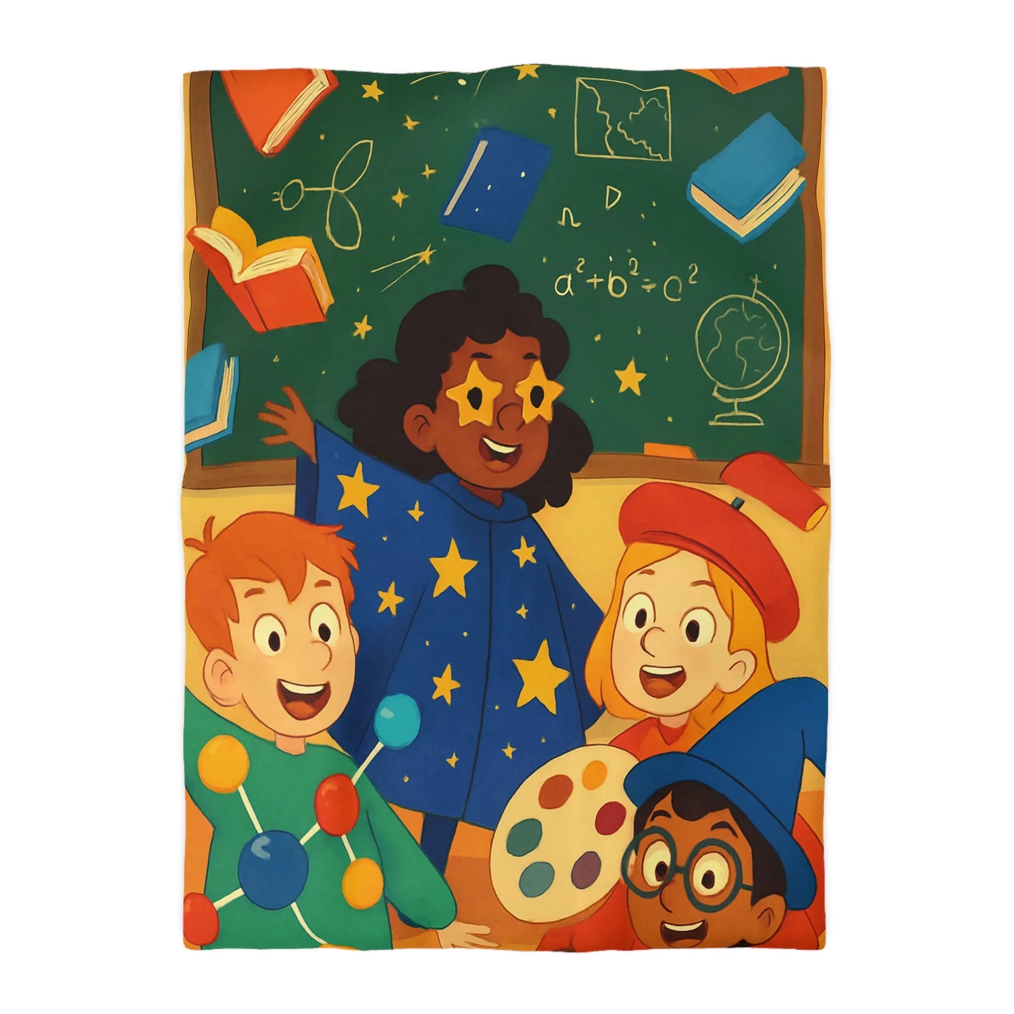 Housse de couette éducative colorée avec enfants et univers de l'apprentissage joyeux