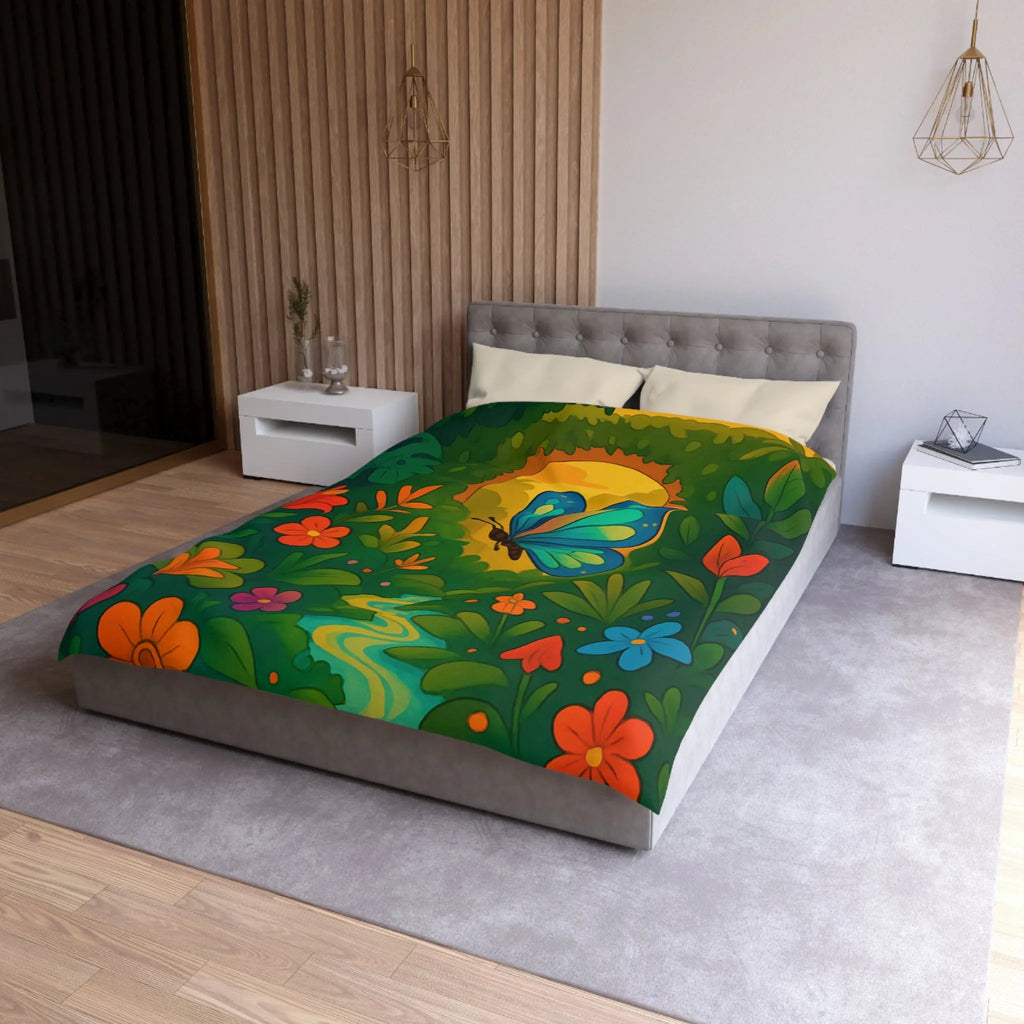 Housse de Couette avec Papillon et Jungle Colorée pour Chambre Enfant Éclatante Nature