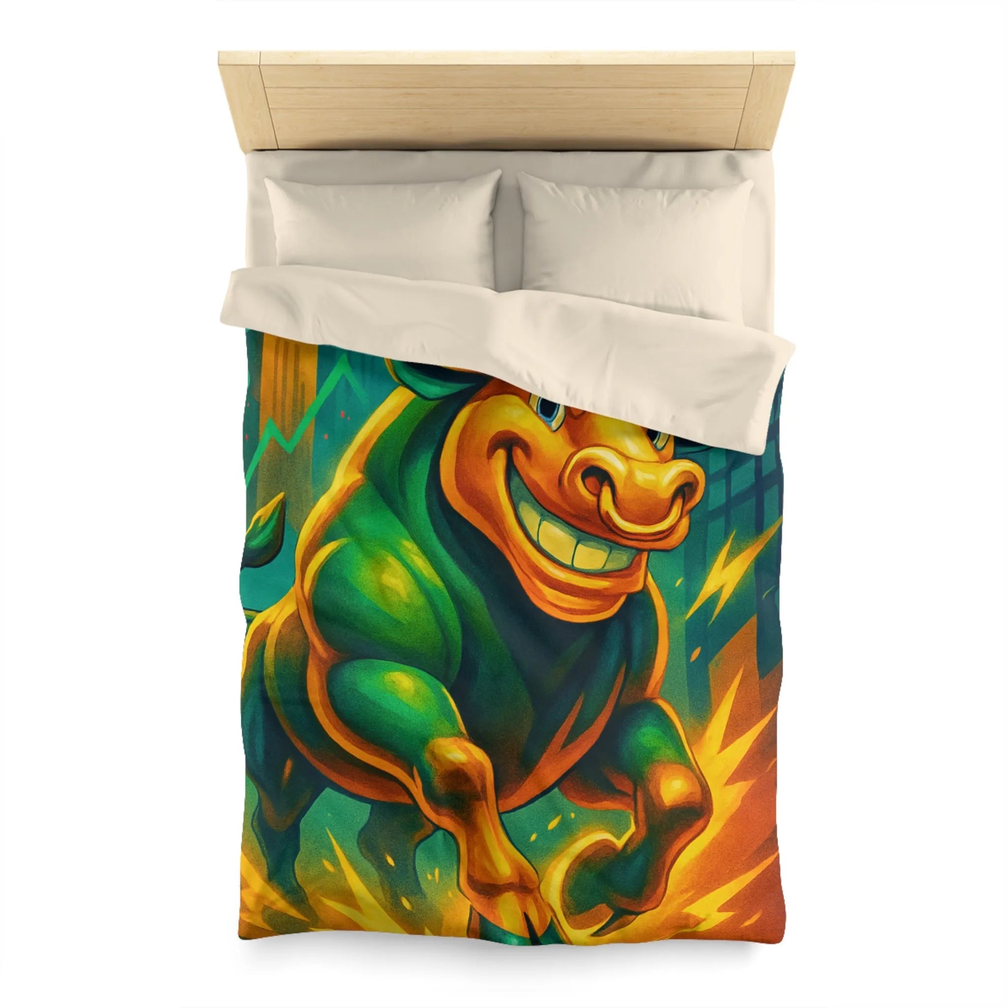 Housse de couette dynamique avec taureau optimiste et flèches de croissance urbaine