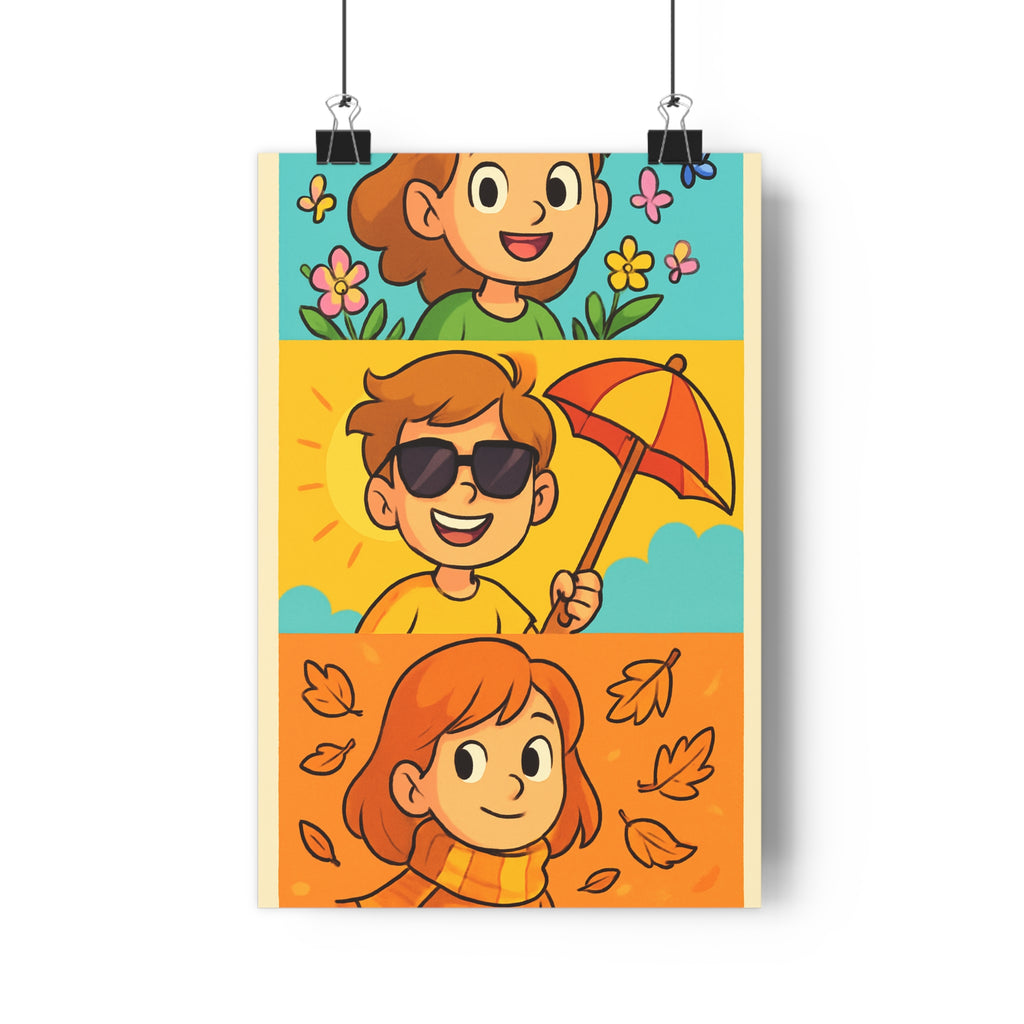Poster décoratif cartoon coloré joyeux printemps été automne hiver salon chambre enfant qualité premium