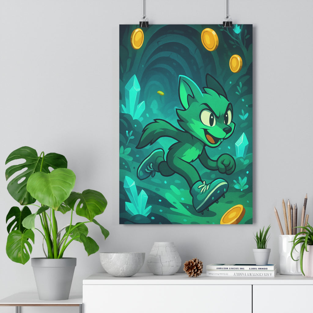 Poster décoratif aventure créature verte bleu animé mystique chambre salon bureau magie intrigante immersive
