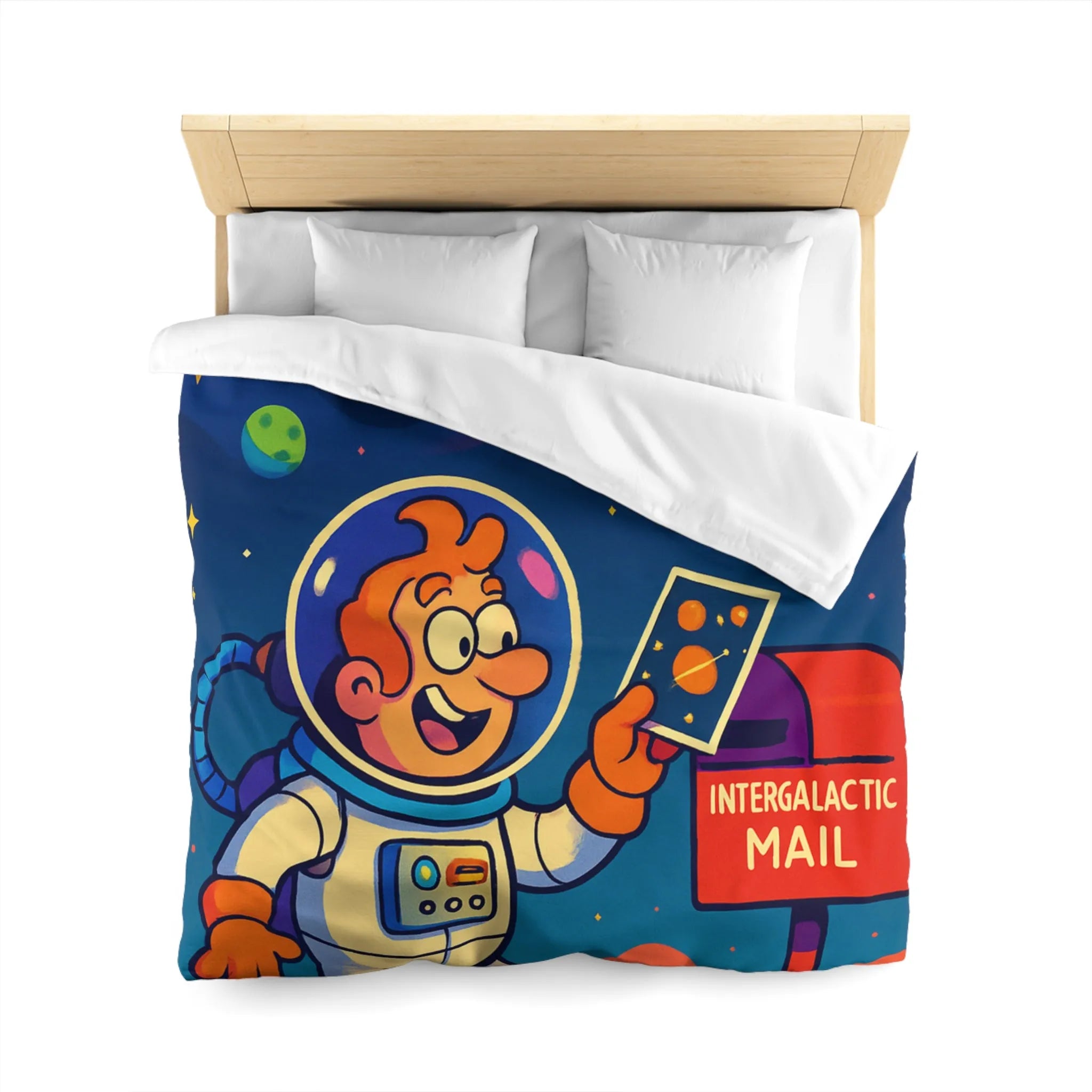 Housse de Couette Espace Fantaisie avec Astronaute Coloré et Planètes Illustrées