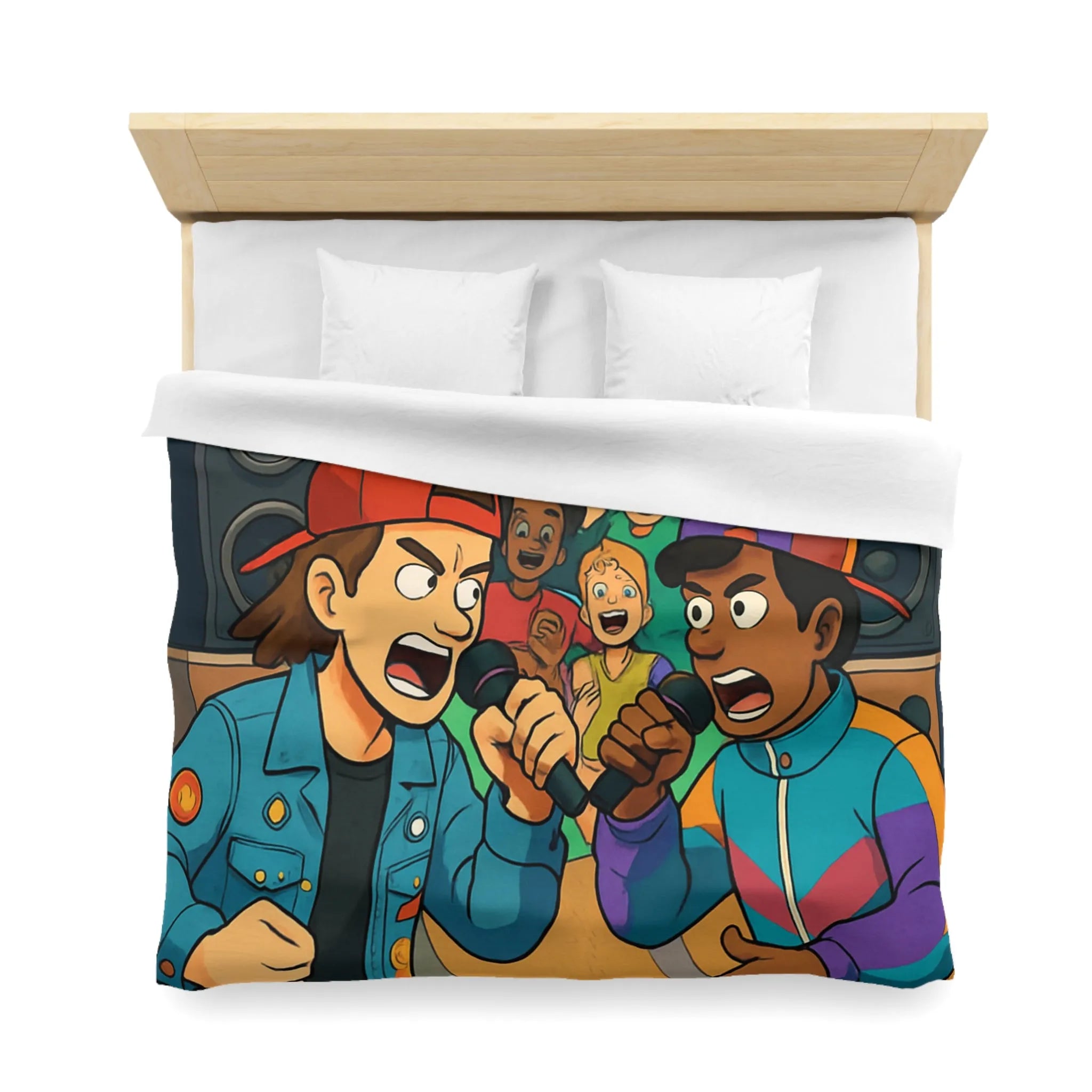 Housse de couette colorée style urbain avec jeunes en compétition de rap animée