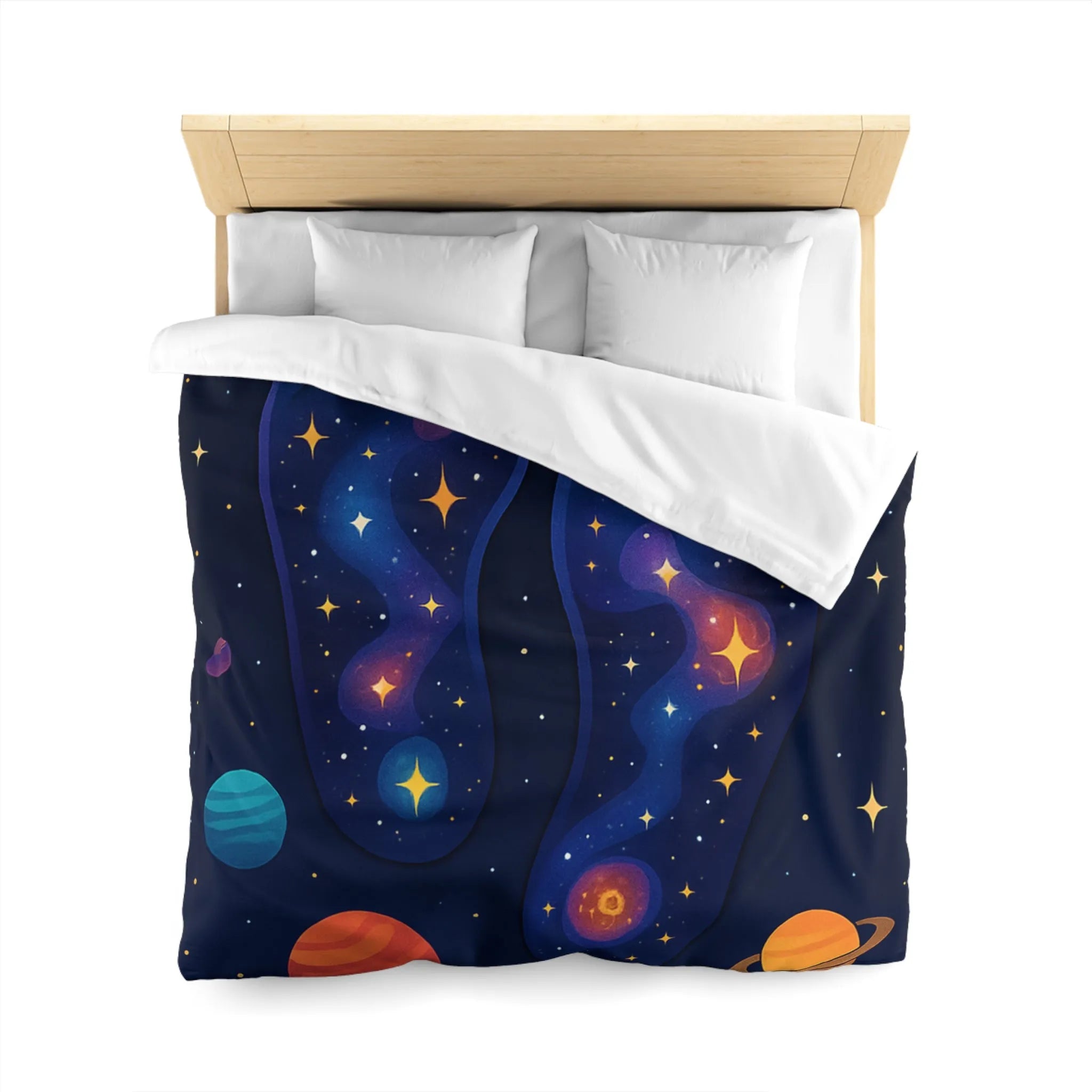 Housse de Couette Cosmos Enchanté avec Motifs de Pieds Galactiques Étincelants et Planètes