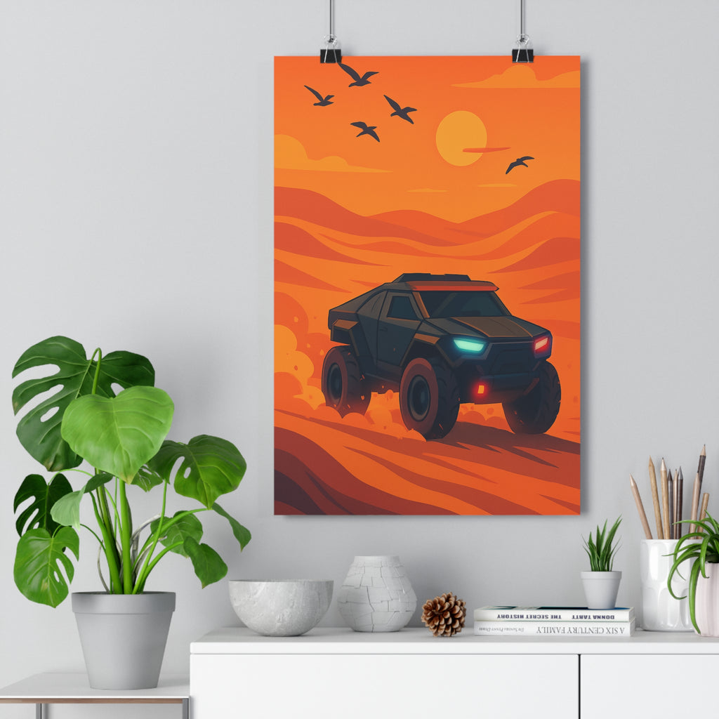 Poster décoratif moderne orange désert aventure 4x4 dynamique bureau salon vibrant 30x46 cm qualité