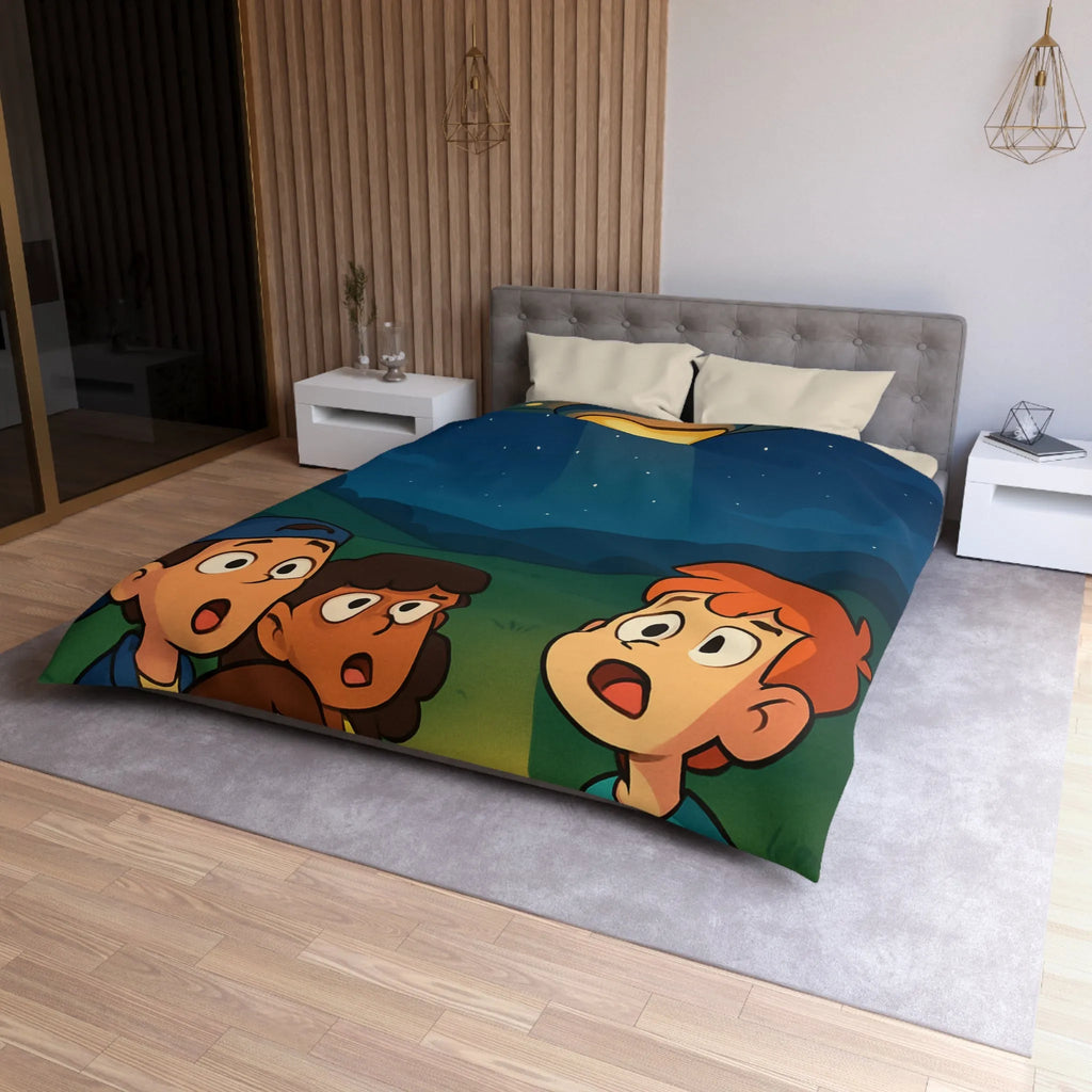 Découvre des Enfants Fascinés par un OVNI Éclairé dans le Ciel Nocturne Étoilé