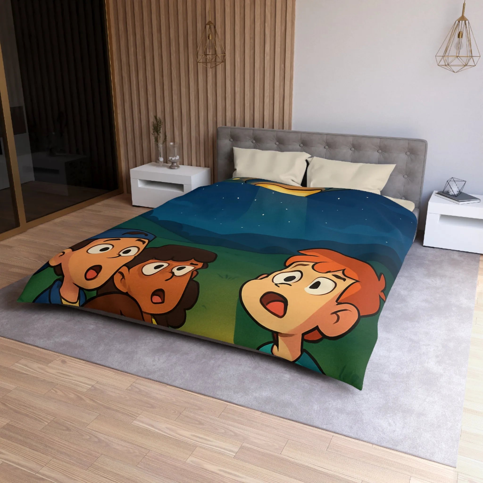 Découvre des Enfants Fascinés par un OVNI Éclairé dans le Ciel Nocturne Étoilé