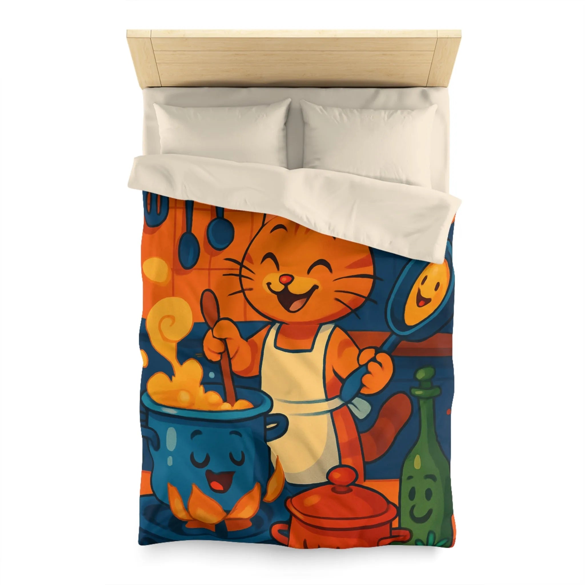 Adorable Chat Cuisinier Heureux dans une Cuisine Colorée et Animée avec Accessoires Joyeux
