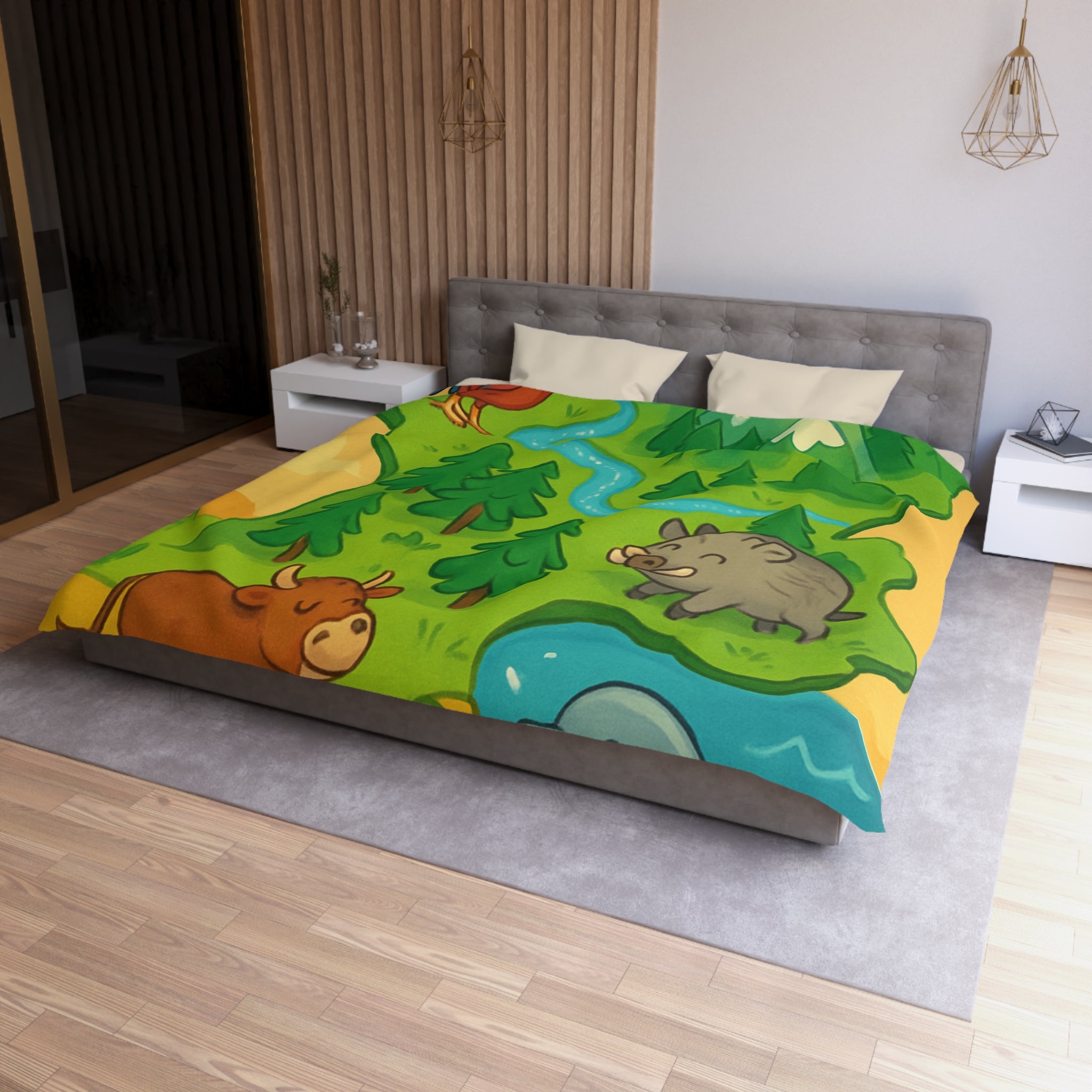 Housse de couette pour enfant avec animaux et paysage de France ludique et coloré