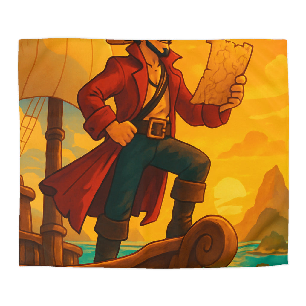 Housse de Couette Pirate Aventurier sur Bateau en Mer au Coucher du Soleil