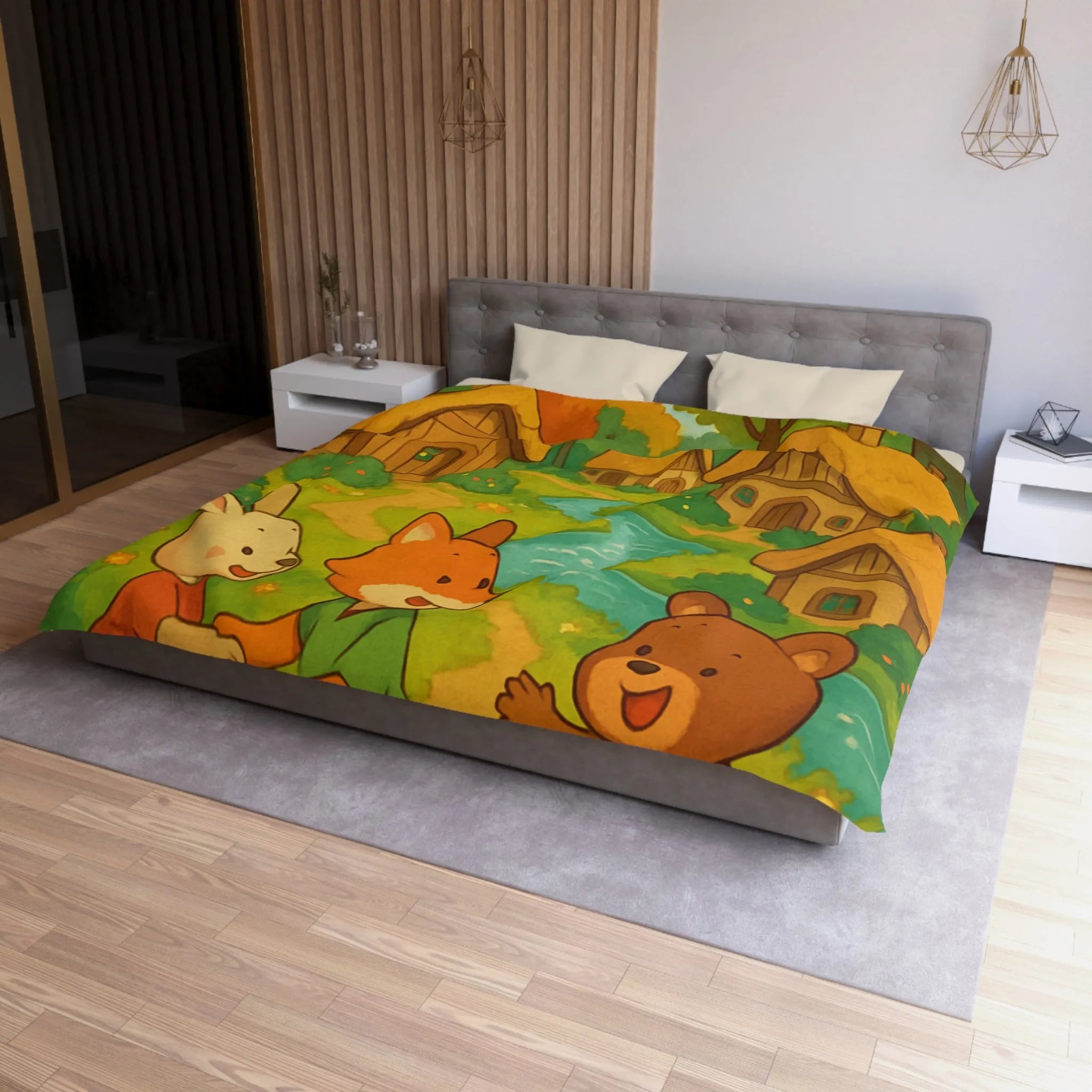 Adorable Illustration Animalière Colorée Idéale pour une Housse de Couette Enfantine et Enchantée