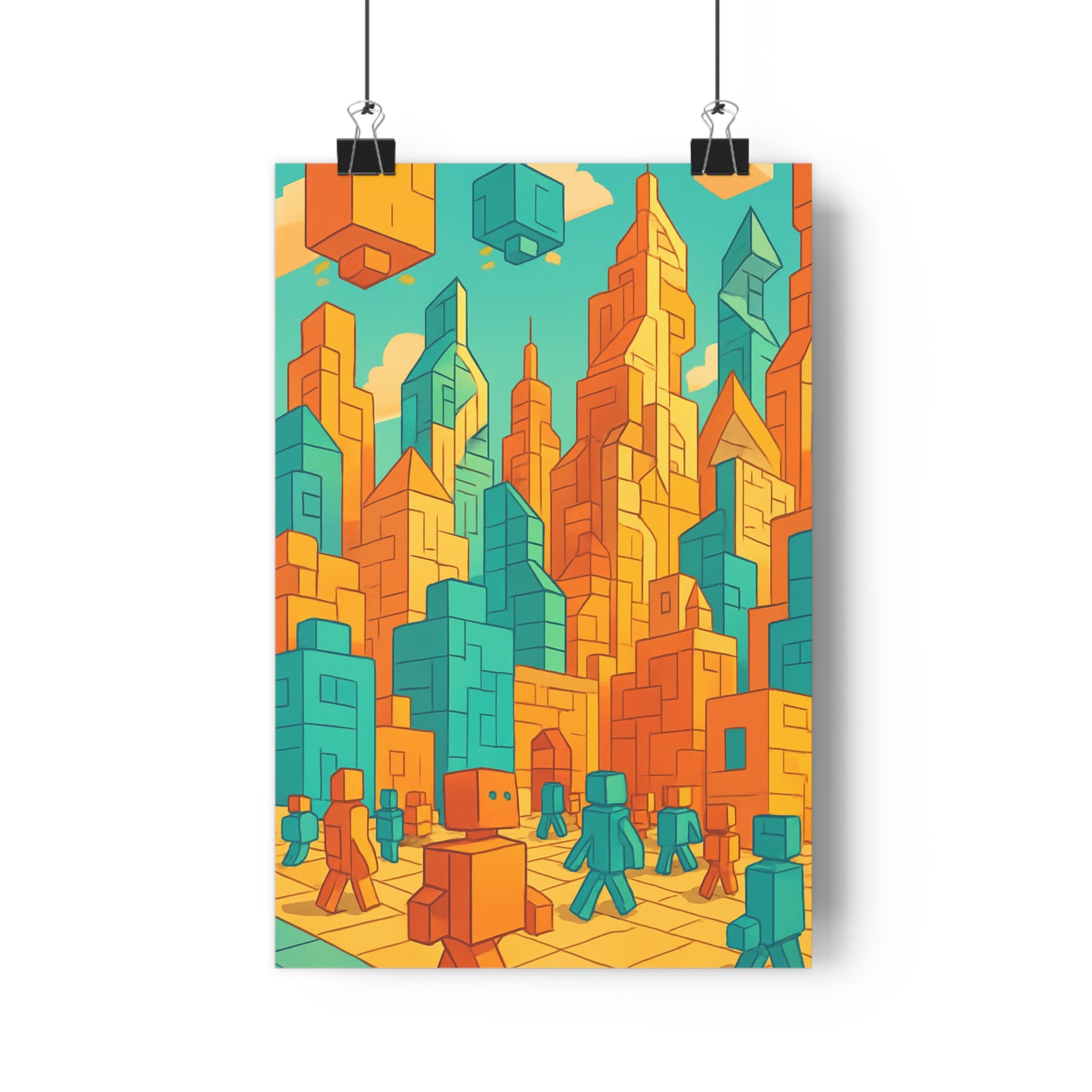 Poster décoratif futuriste orange turquoise cartoon dynamique moderne chambre salon bureau art vibrant qualité