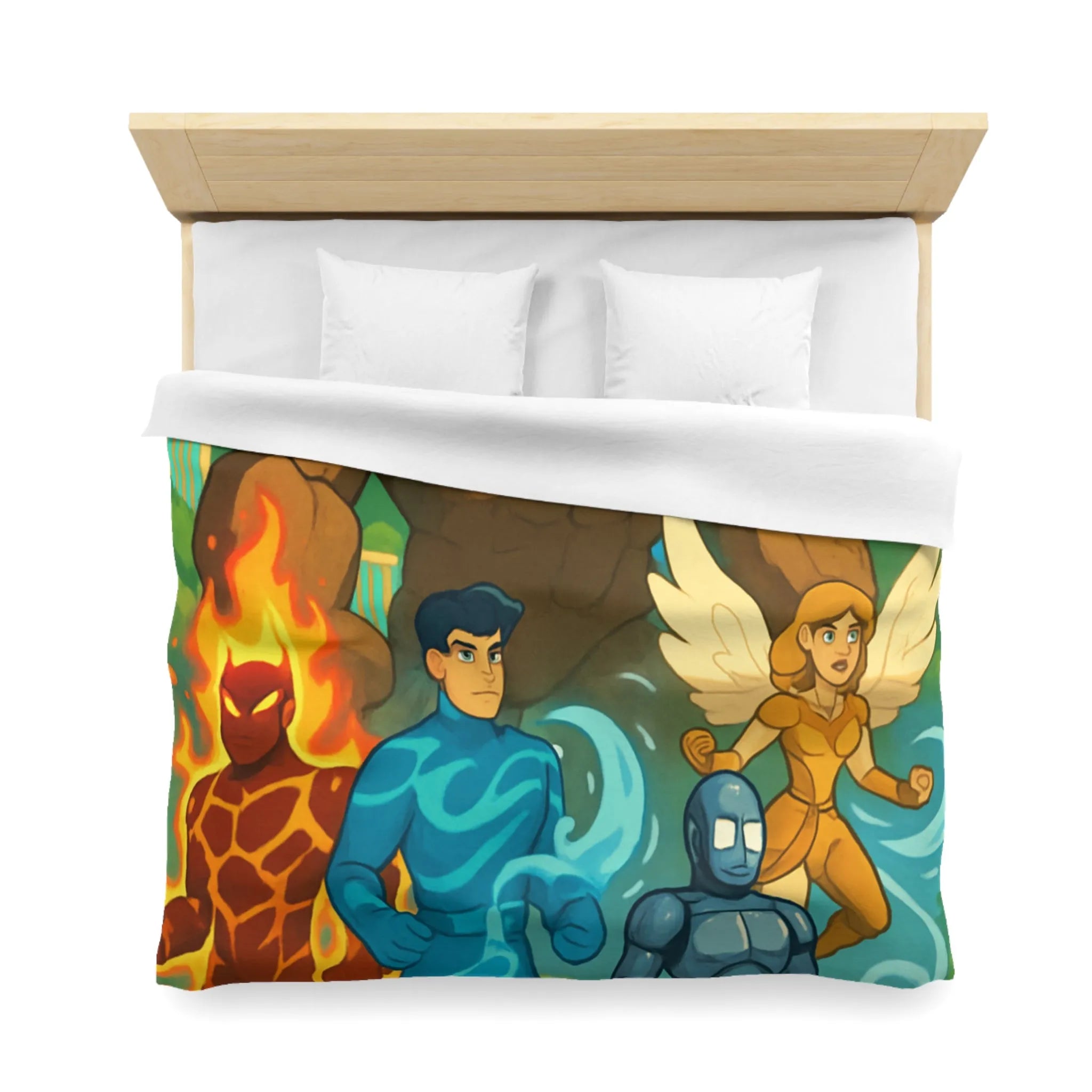 Housse de couette avec personnages héroïques et paysage fantastique inspirant enfant et adolescent