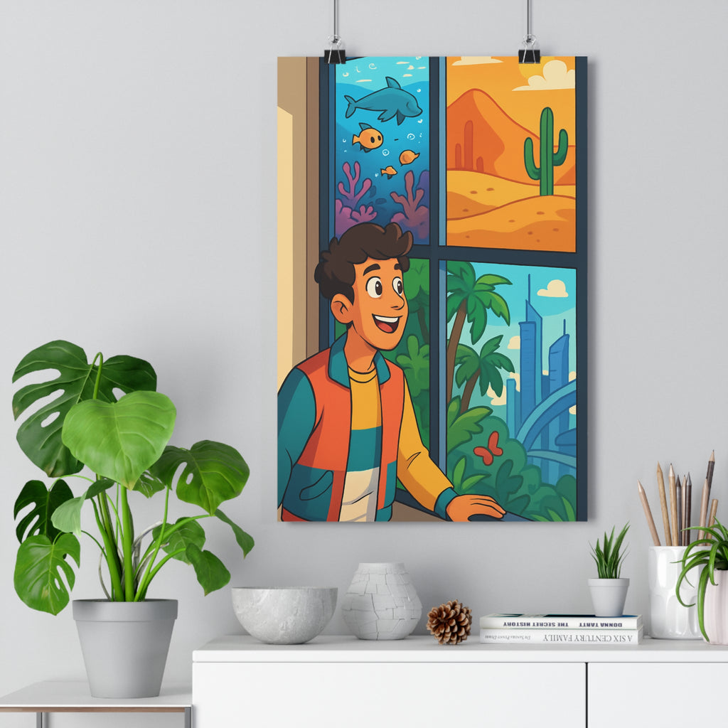 Poster décoratif coloré aventure nature moderne joyeux salon chambre bureau jeune homme sourire qualité