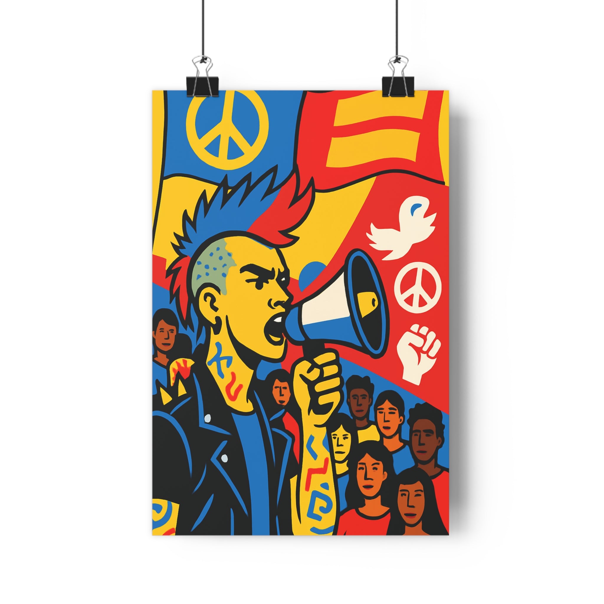 Poster décoratif rebelle graphique jaune rouge bleu cartoon énergique salon chambre bureau art moderne