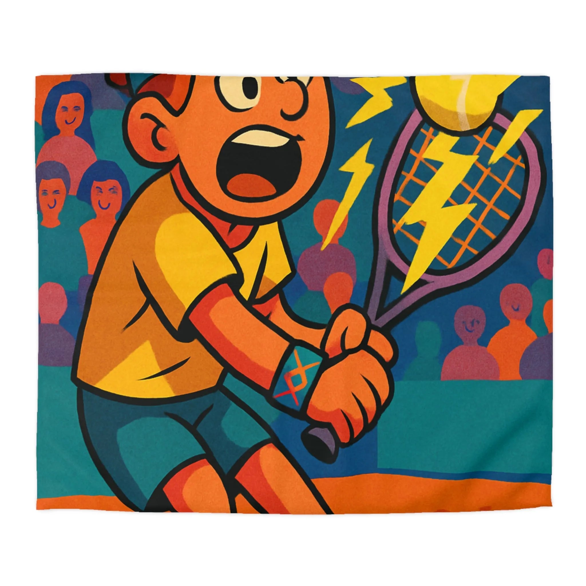 Housse de couette enfantine avec joueur de tennis énergique et balle électrisante en action