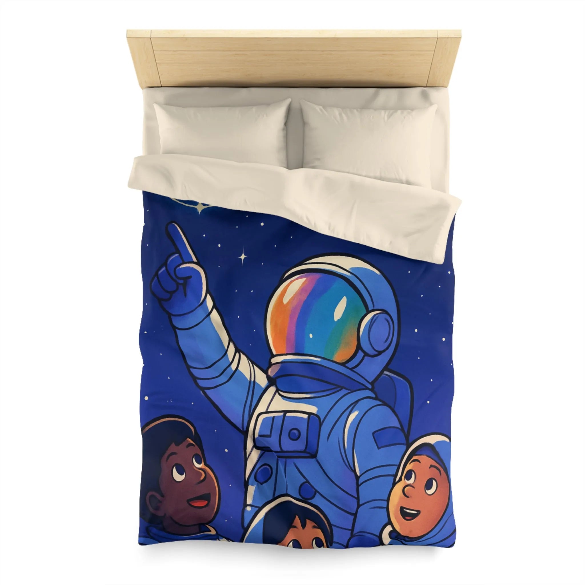 Housse de Couette Astronaute Enfants Étoiles Cœur Paix Nuit Céleste Magique Rêveuse