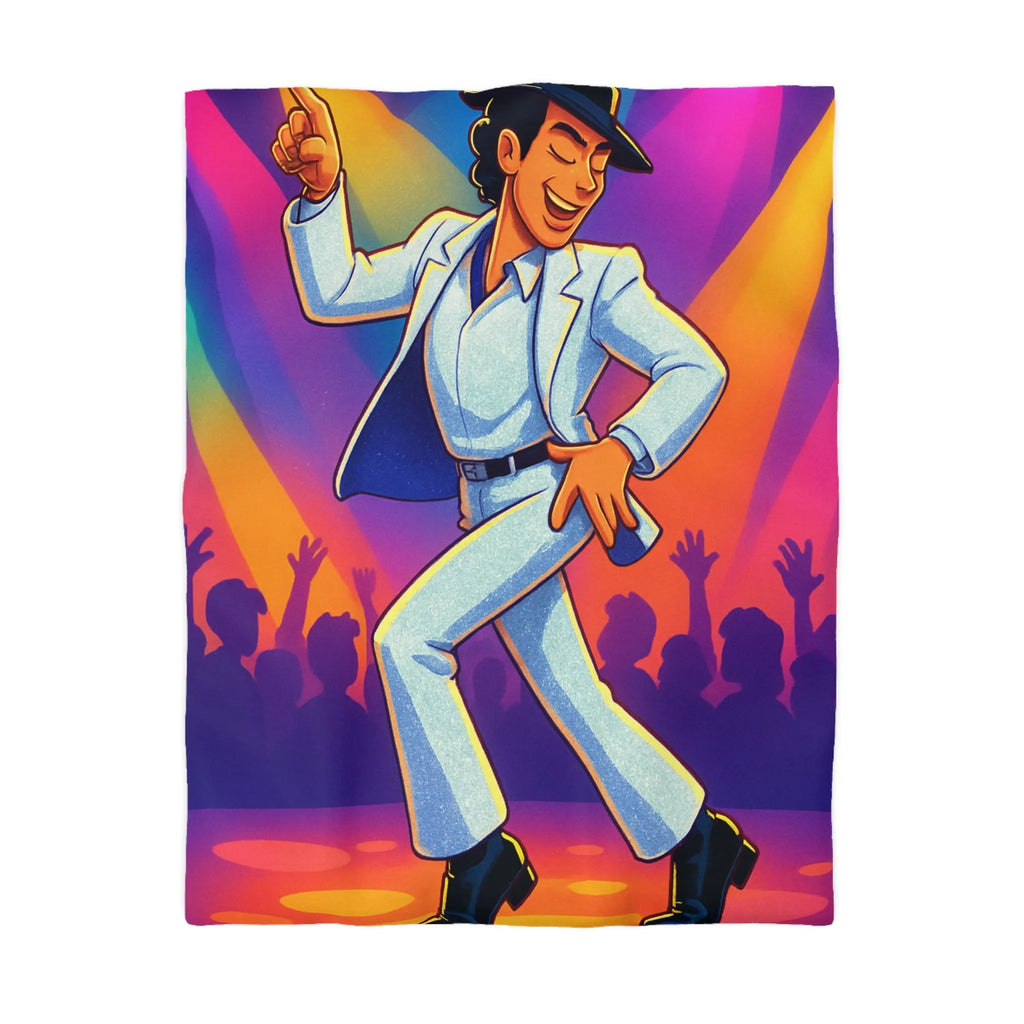 Housse de couette danseur animé en costume blanc avec lumières de scène colorées