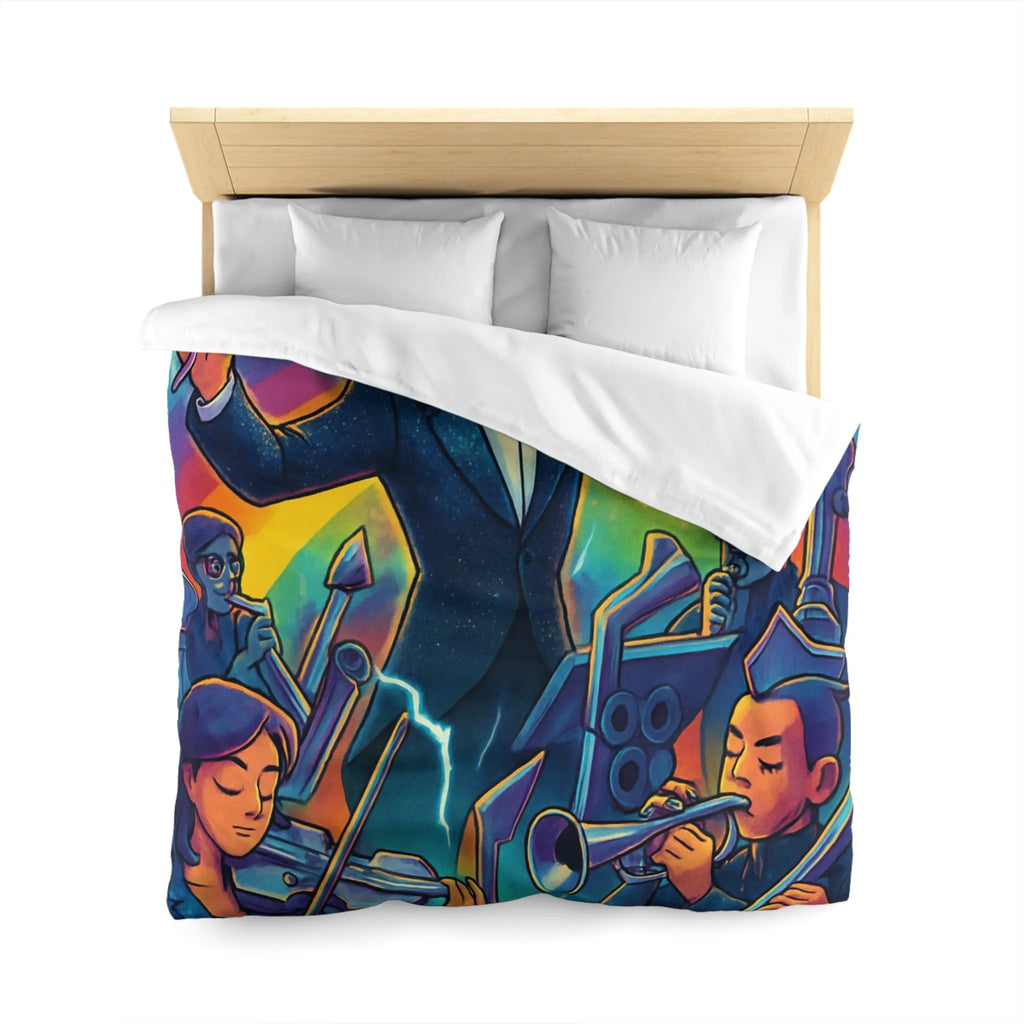 Housse de couette avec orchestre vibrant et chef d’orchestre sous arc-en-ciel lumineux