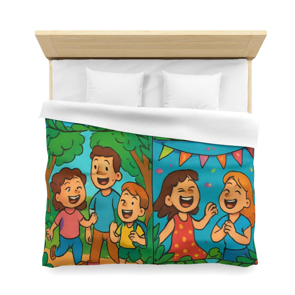 Housse de couette colorée avec scènes animées joyeuses pour enfants à thème festif