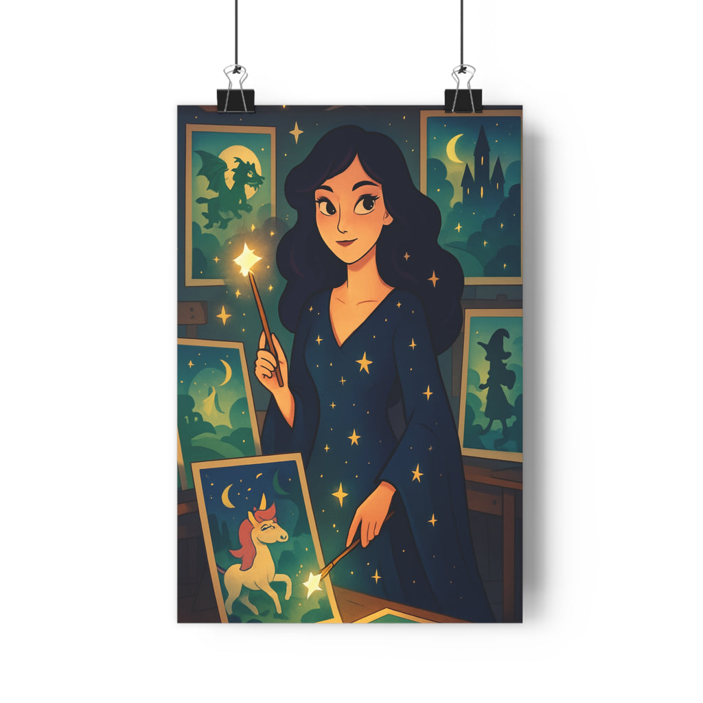 Poster décoratif féérique pastel mystique chambre enfant magique magicienne dragon château lune licorne baguette