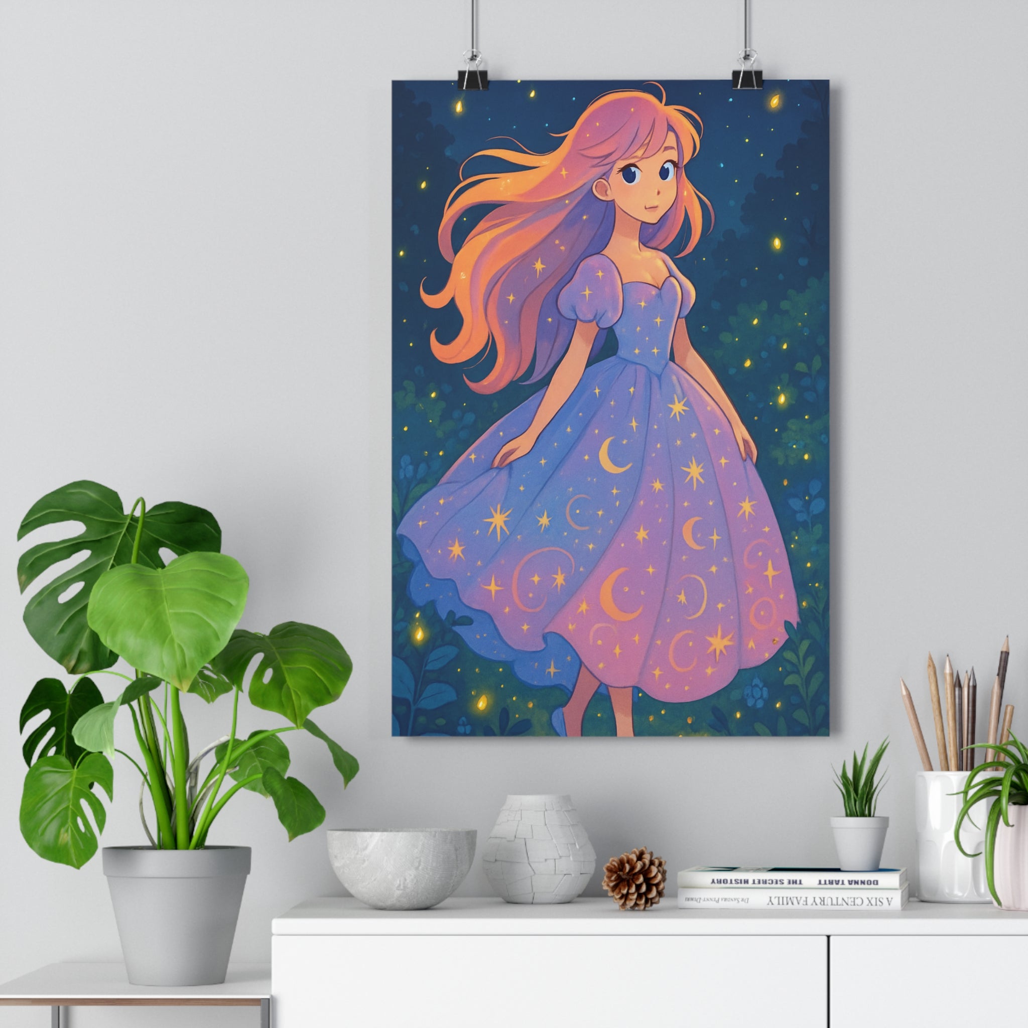 Poster décoratif anime fantaisie violet lumineux mystique chambre créatif magique étoiles rêveuse 30x46 cm