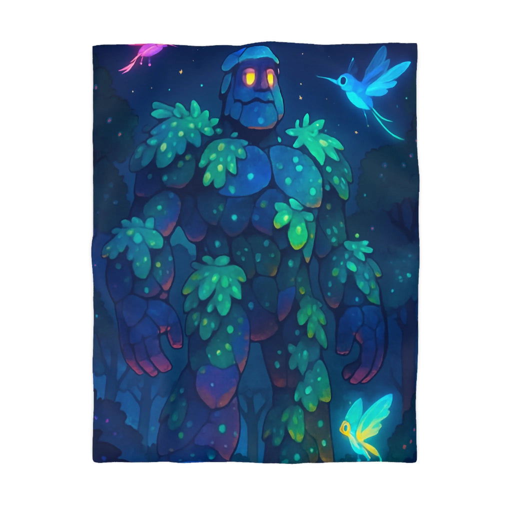 Housse de Couette Féérique avec Golem Lumineux et Fées dans la Forêt Nocturne