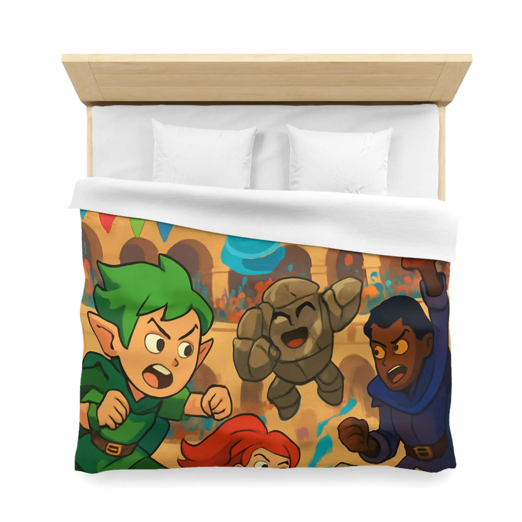 Housse de couette dynamique avec personnages de fantasy en pleine bataille épique animée