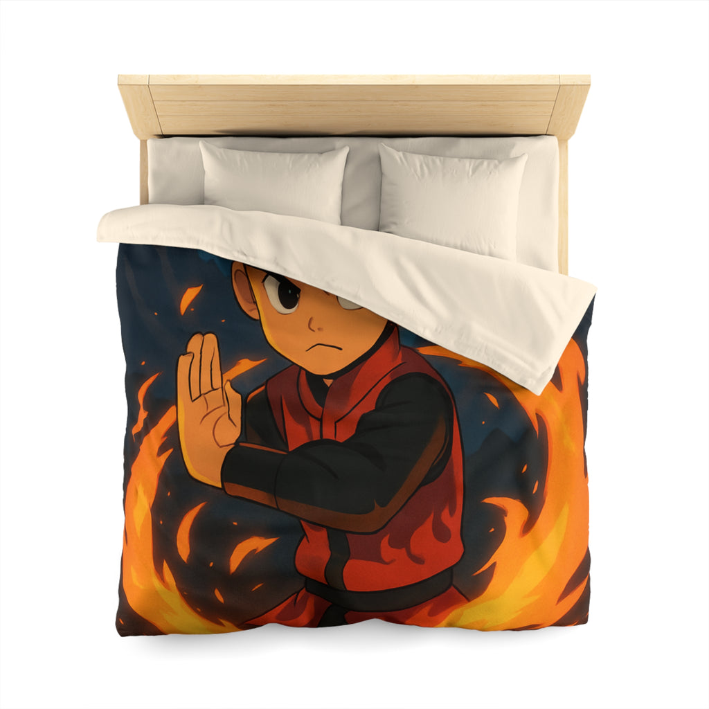 Housse de couette stylée avec enfant maîtrise le feu sous une pleine lune mystique