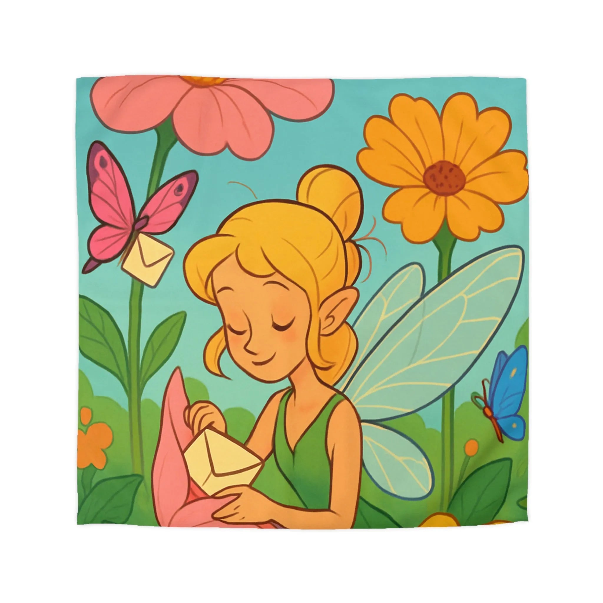 Fée des Jardins Éthérés avec Lettres Magiques et Fleurs Vibrantes pour Enchantement Nocturne