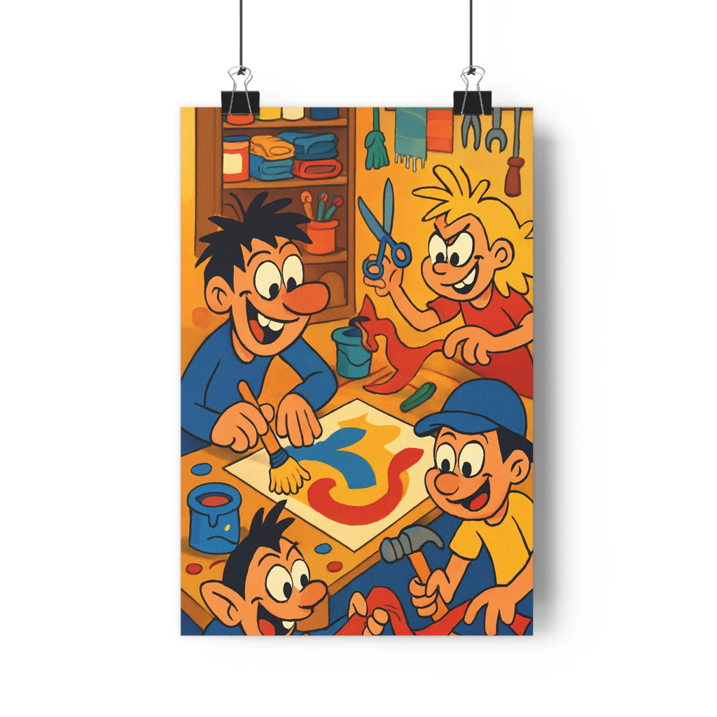 Poster décoratif créatif joyeux enfants jaune rouge bleu chambre art moderne dynamique ambiance collaboration