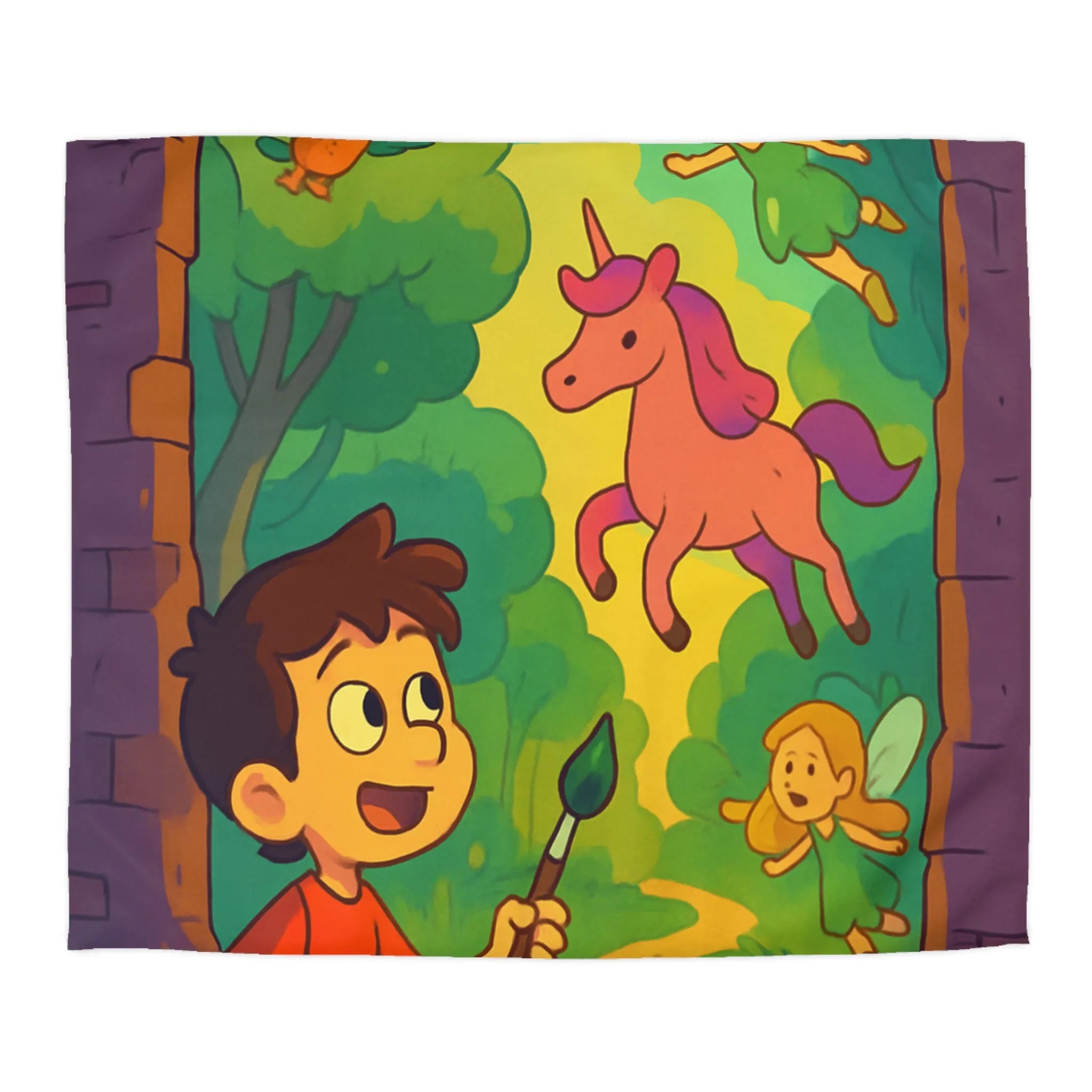 Housse de couette enfant rêve magique avec fées, licorne et peintre créatif