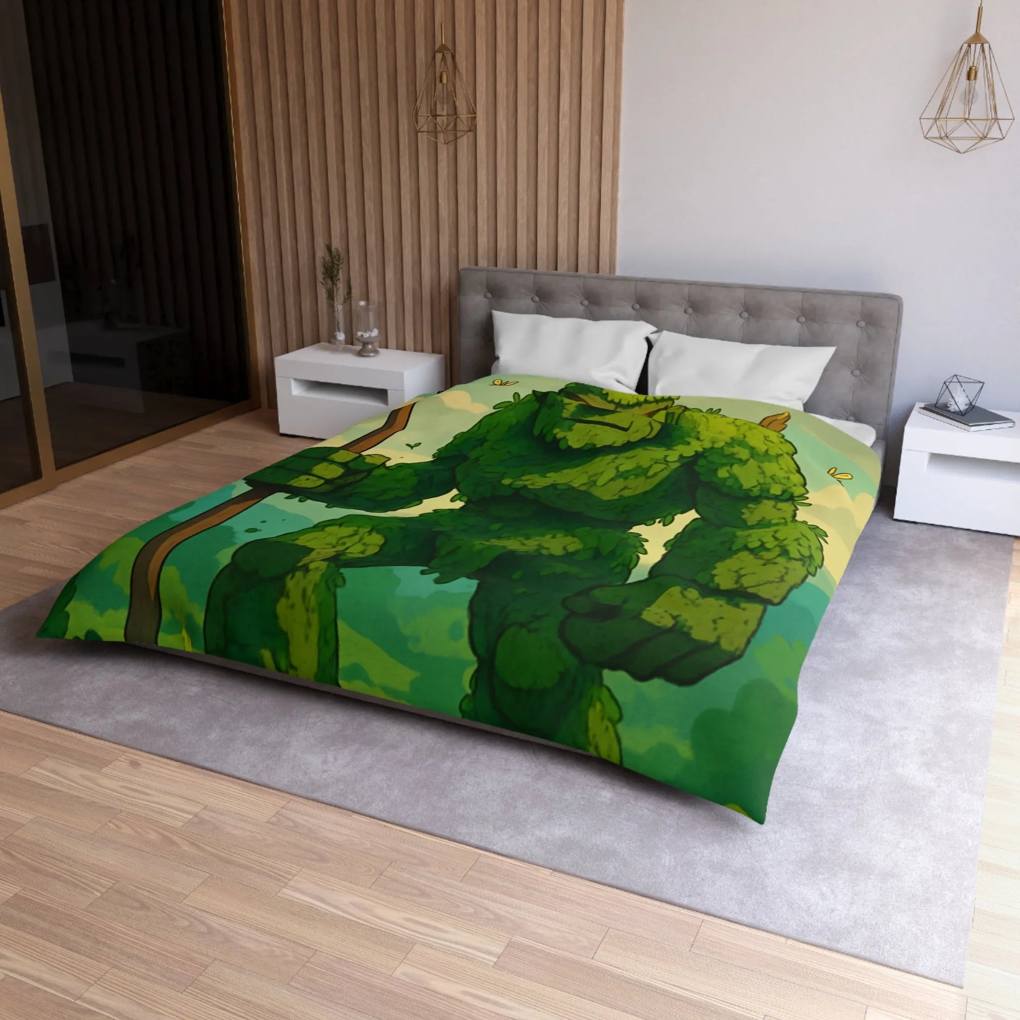 Housse de Couette avec Géant de Feuillage et Abeilles, Ambiance Fantaisiste Naturelle