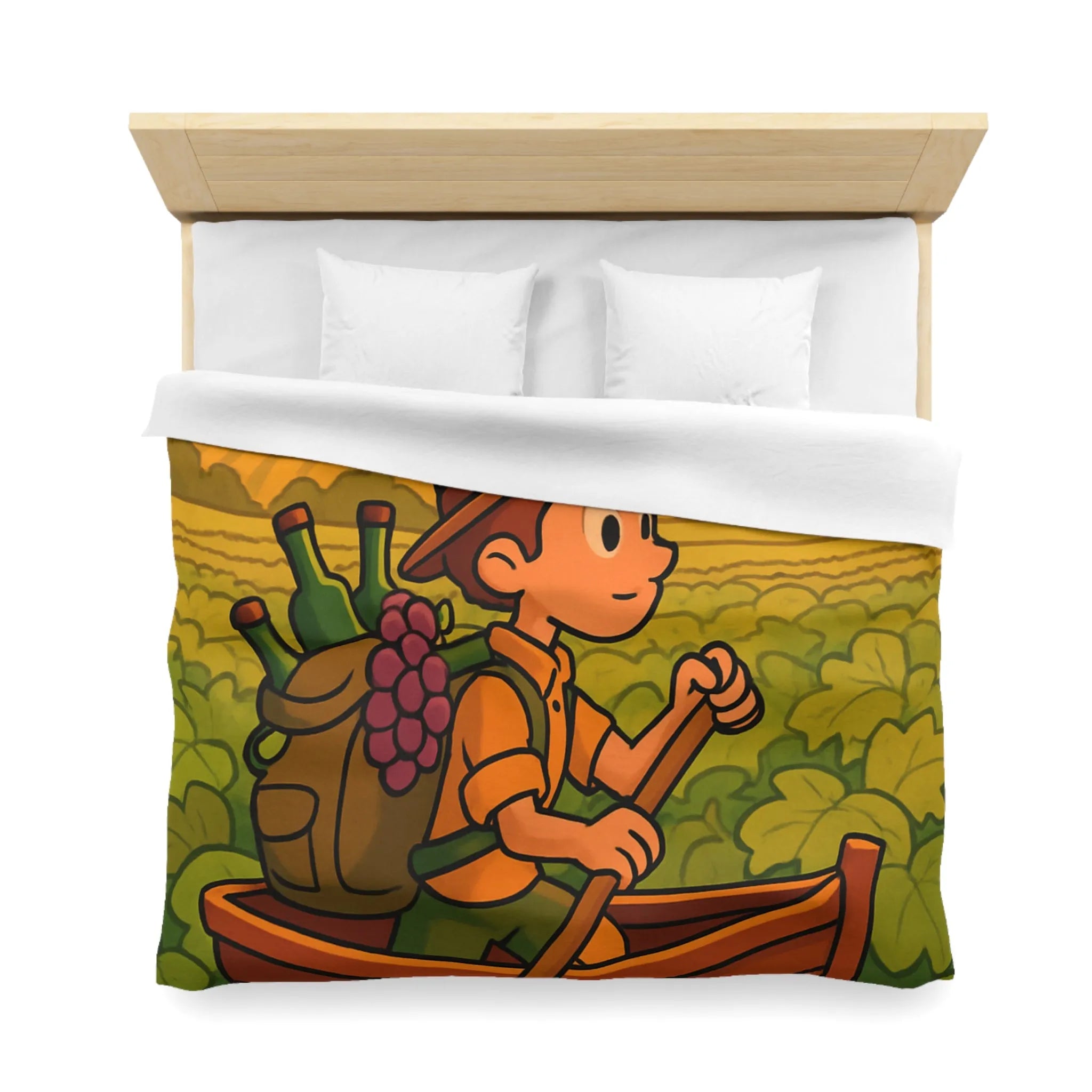 Housse de couette colorée avec paysage de vignoble et enfant en bateau