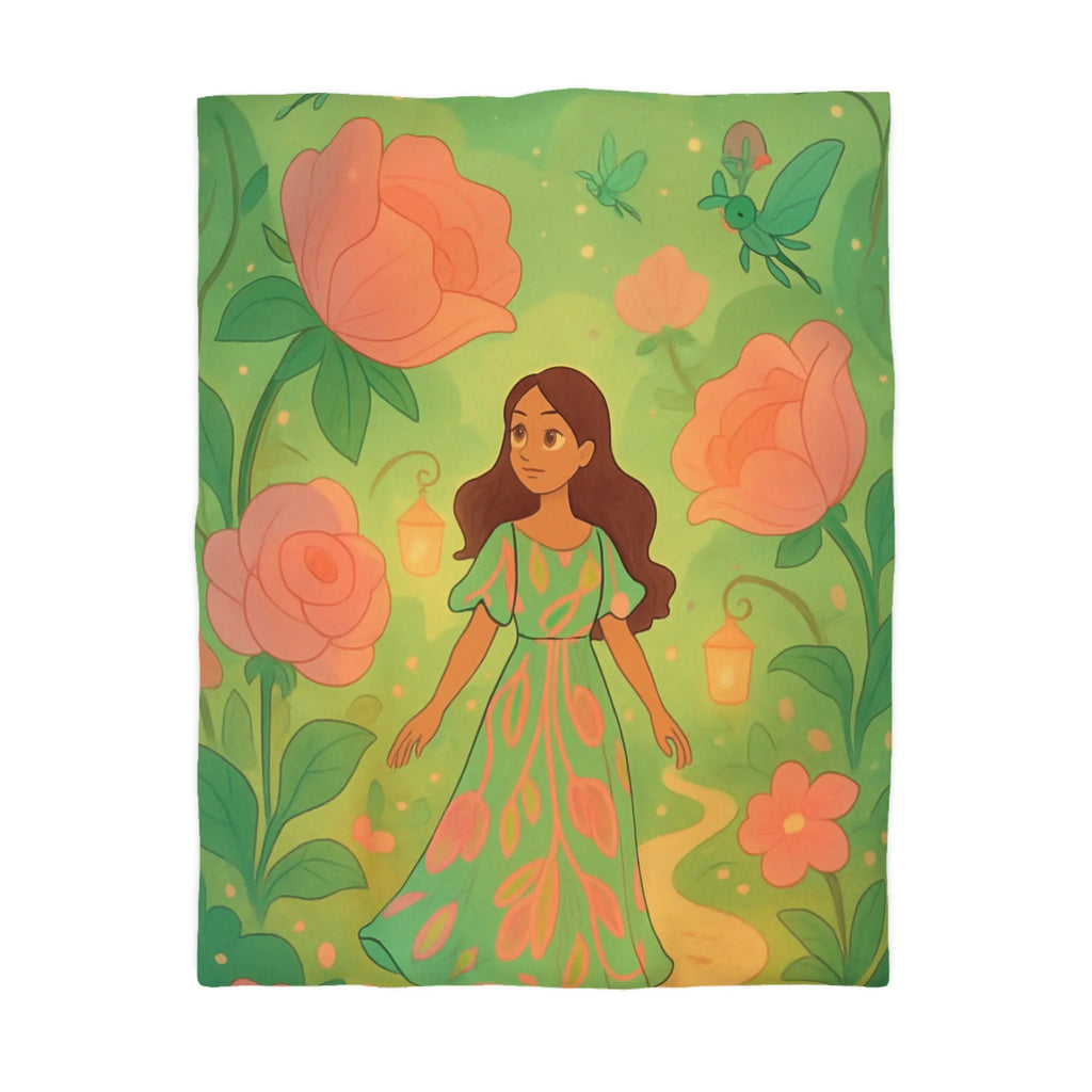 Housse de Couette Féérique avec Fleurs Roses et Papillons pour Chambre Enchantée