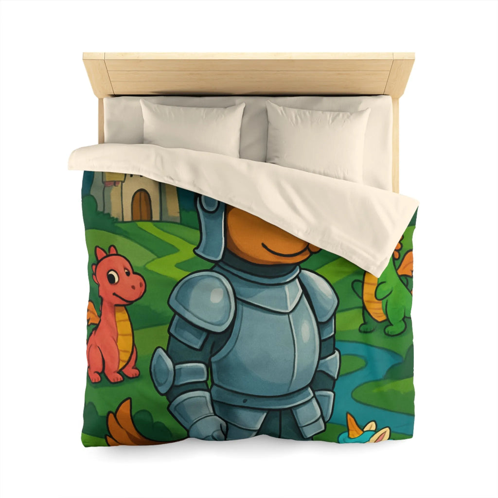 Housse de couette enfant chevalier courageux avec dragon et licorne fantastiques