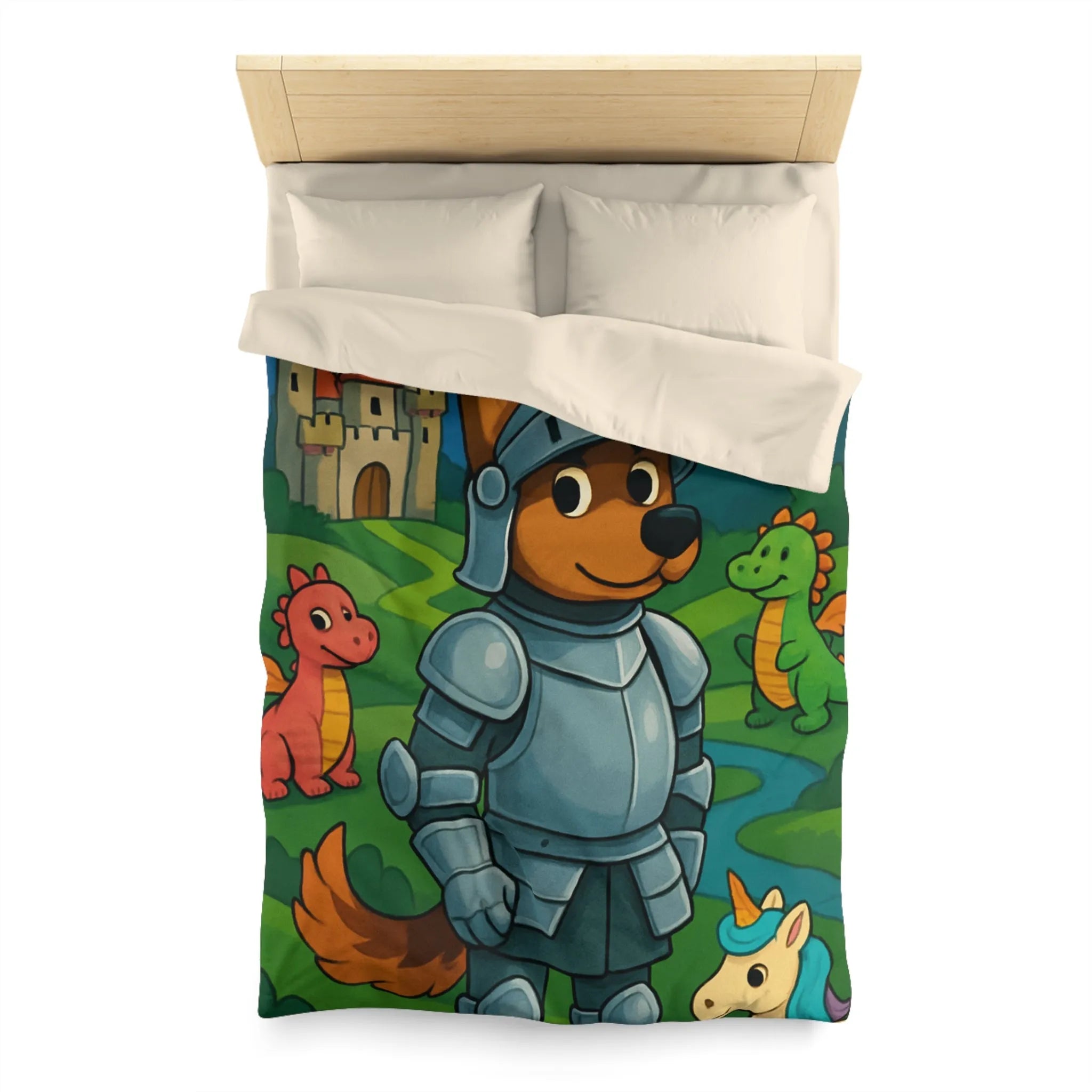 Housse de couette enfant chevalier courageux avec dragon et licorne fantastiques