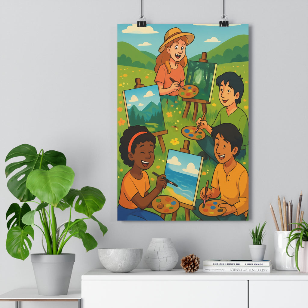 Poster décoratif cartoon enfants peinture joyeux vert bleu chambre atelier créatif 30x46 cm qualité