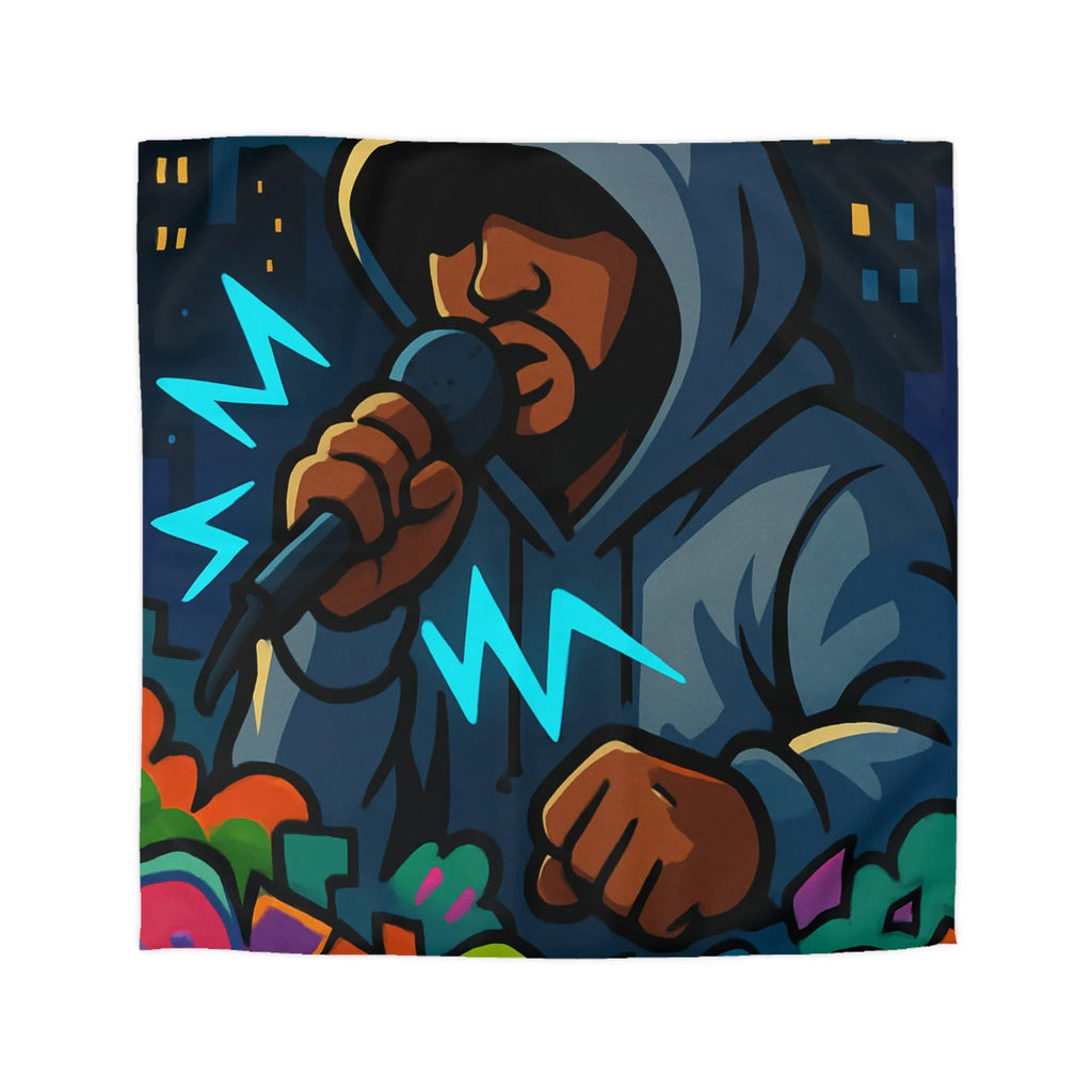 Housse de couette avec artiste hip-hop en hoodie et graffitis colorés de rue